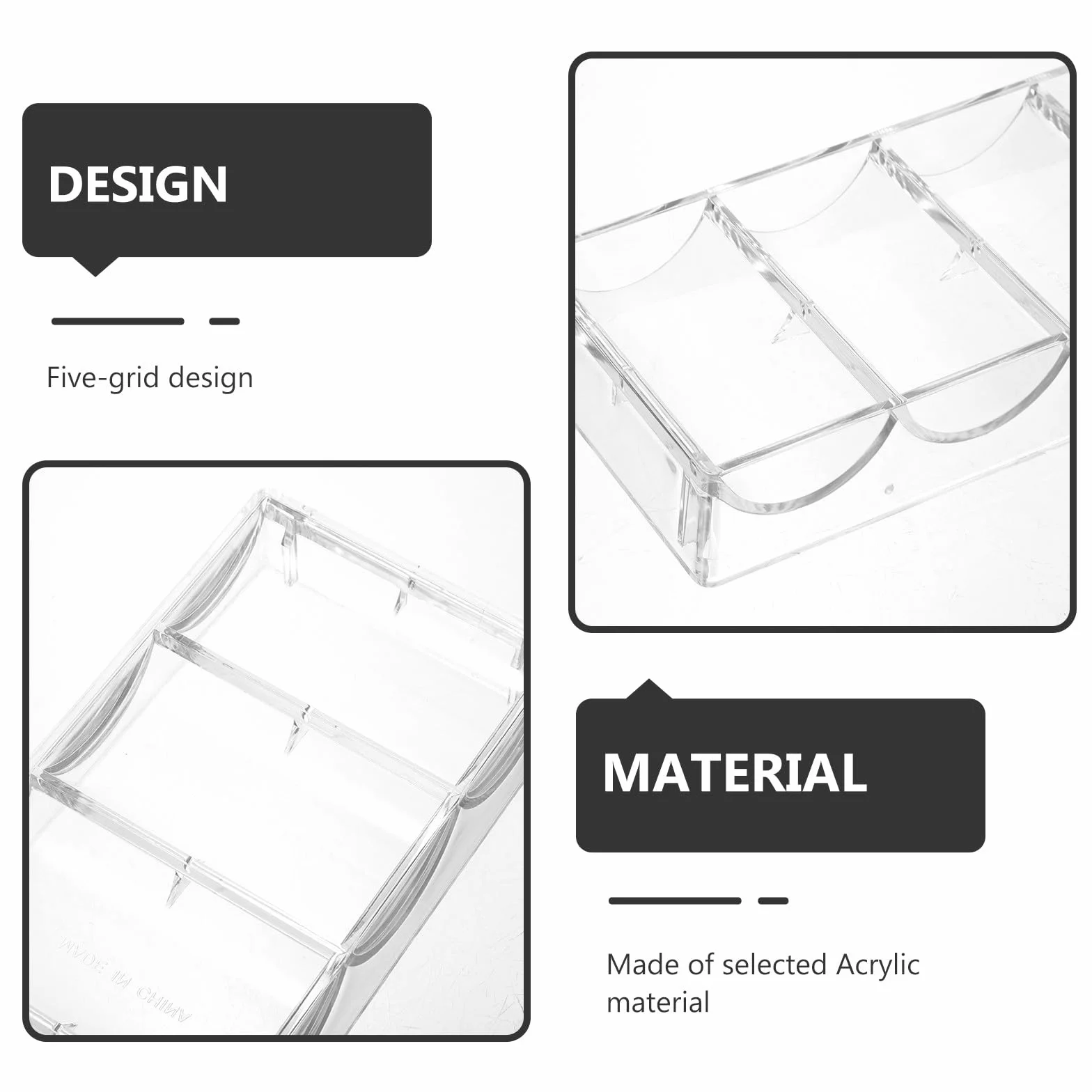 Gatuida Caja Transparente de Acrílico Resistente 5 Compartimentos para Almacenamiento de Fichas de Póquer, Diseño Portátil y Gran Capacidad para Texas Poker