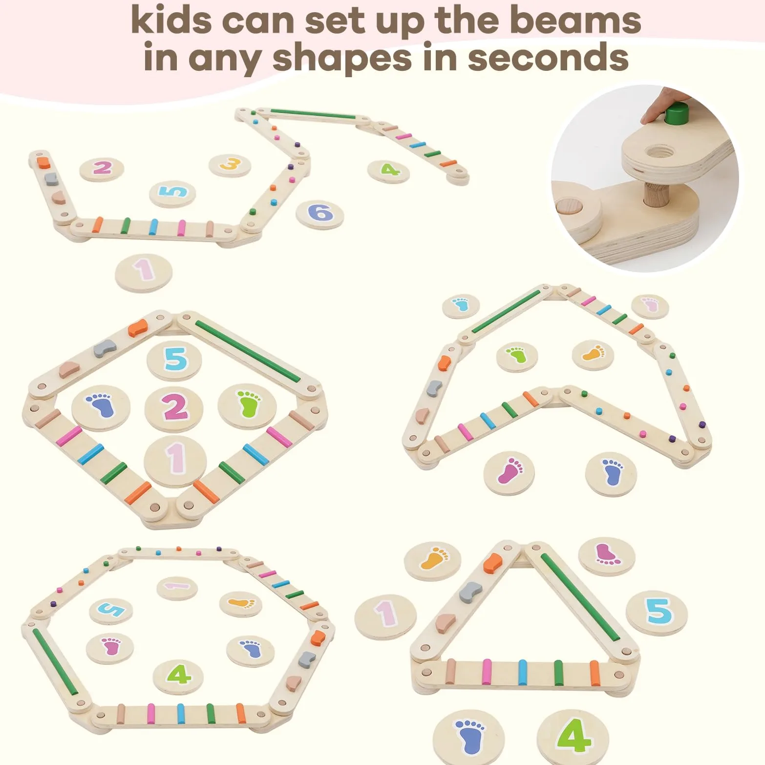 Juego de vigas de equilibrio de madera para niños de 3 a 6 años, 6 piezas de barras de equilibrio Montessori con piedras escalonadas, equipo de entrenamiento para interiores y exteriores