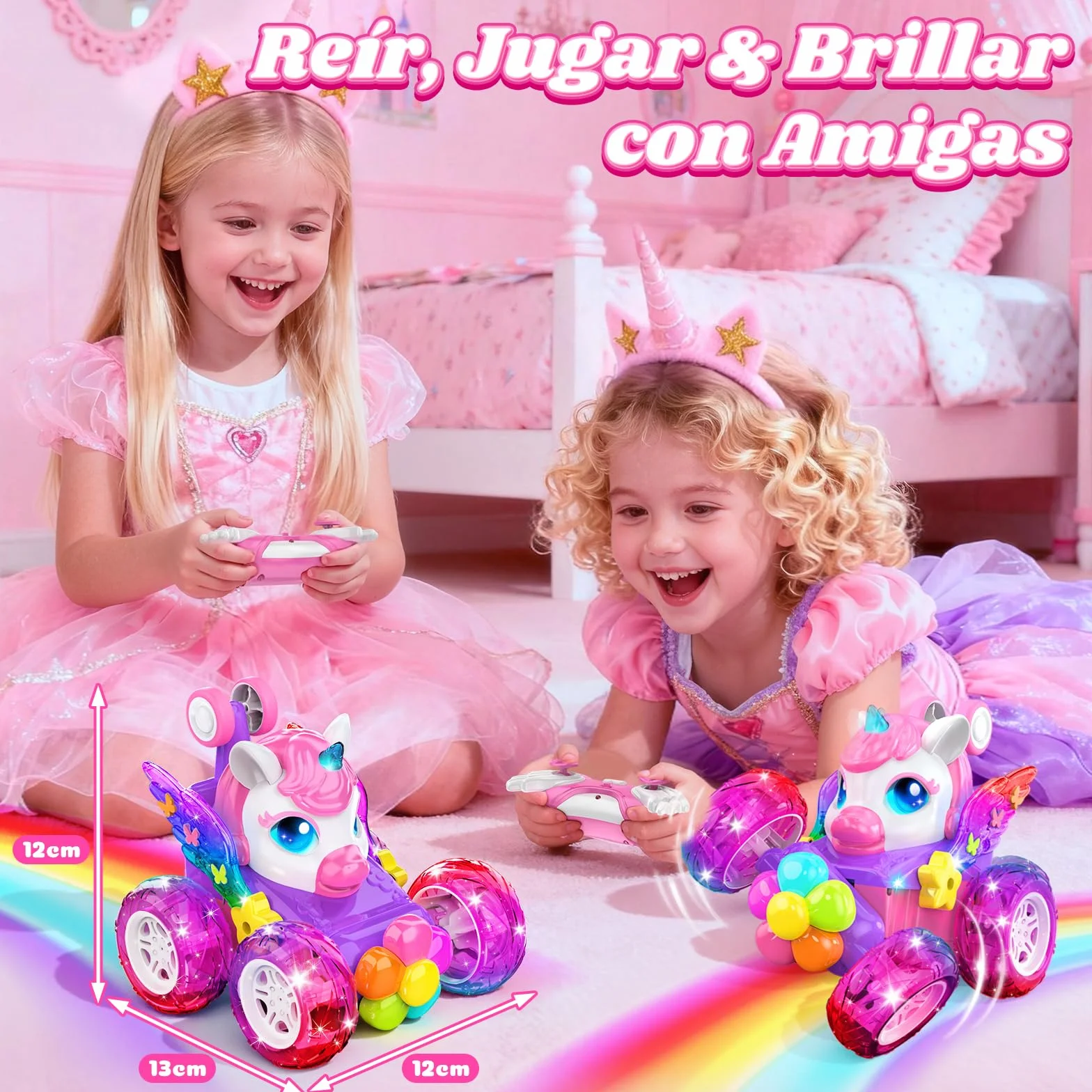 Unicornio Coche Teledirigido Niños 3-12 Años, 2,4Ghz RC Car Radiocontrol con Luce & 360° Rotación, Unicornio Juguete Regalo Niña 3-12 Años Juego Niña 3 4 5 6 7 8 9 10+ Años de Cumpleaños Navidad