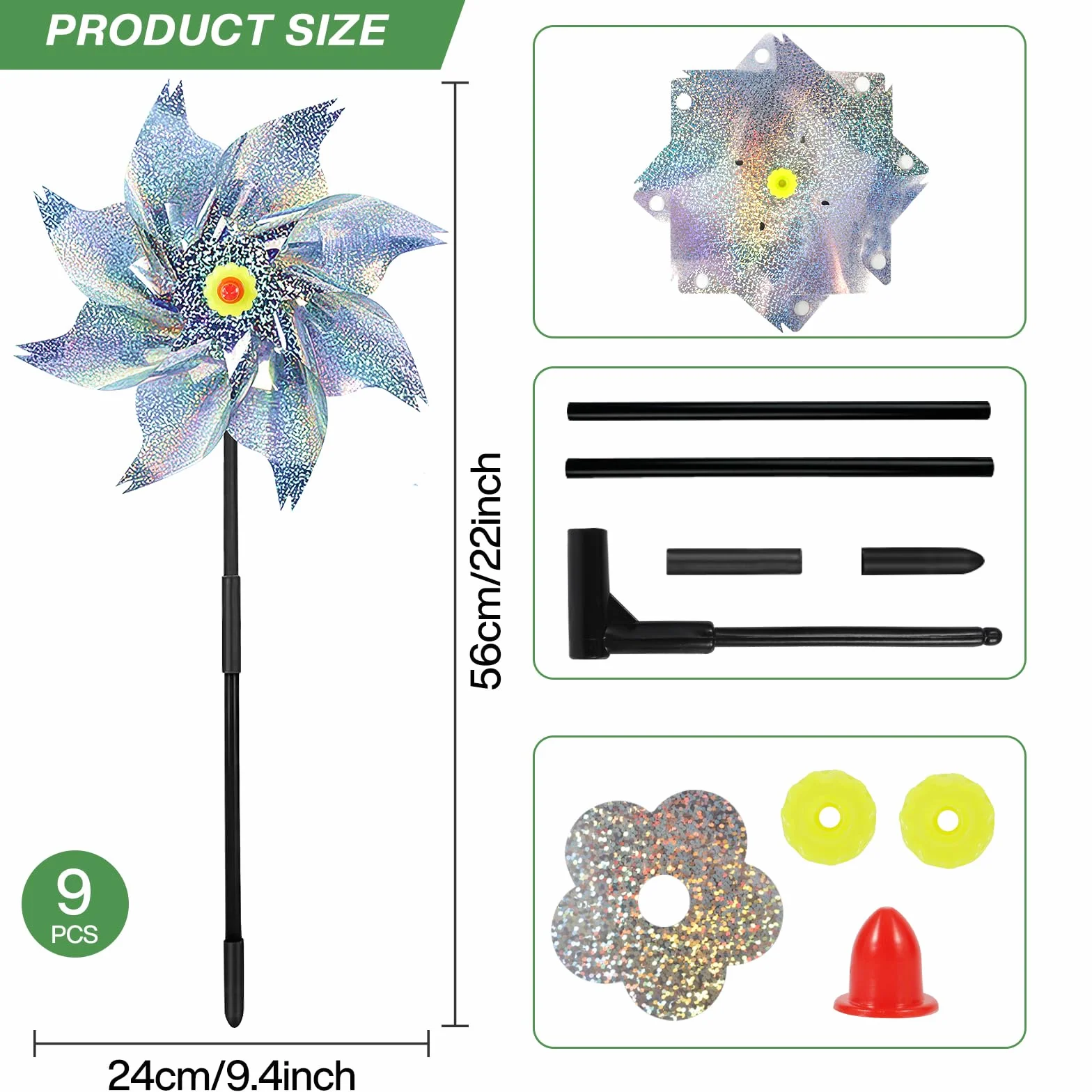 9PCS Molinos de Viento Reflectivos,Repelente de Aves,Molino de Viento Jardin,Repelente de Palomas, Pajaros.Se Utiliza para Proteger Jardines,Granja.