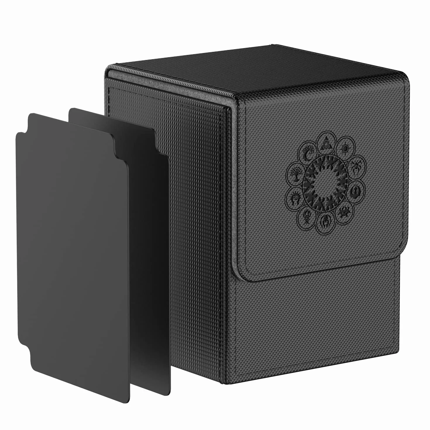 Pulchra Estuche para TCG, Magnetic Flip Box con 2 Divider, Tamaño Grande para 100+ Cartas, Deck Box - Dado Diseño (Elemental Design, Negro)