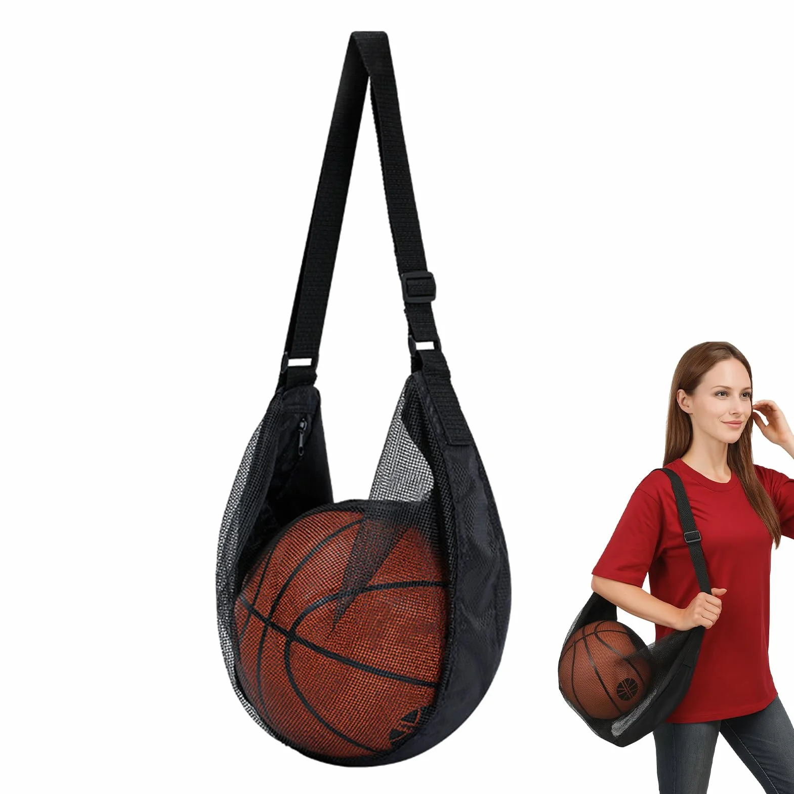 Bolsa de Malla Deportiva con Correa de Hombro Ajustable para Baloncesto, Fútbol, Tenis, Rugby, Voleibol