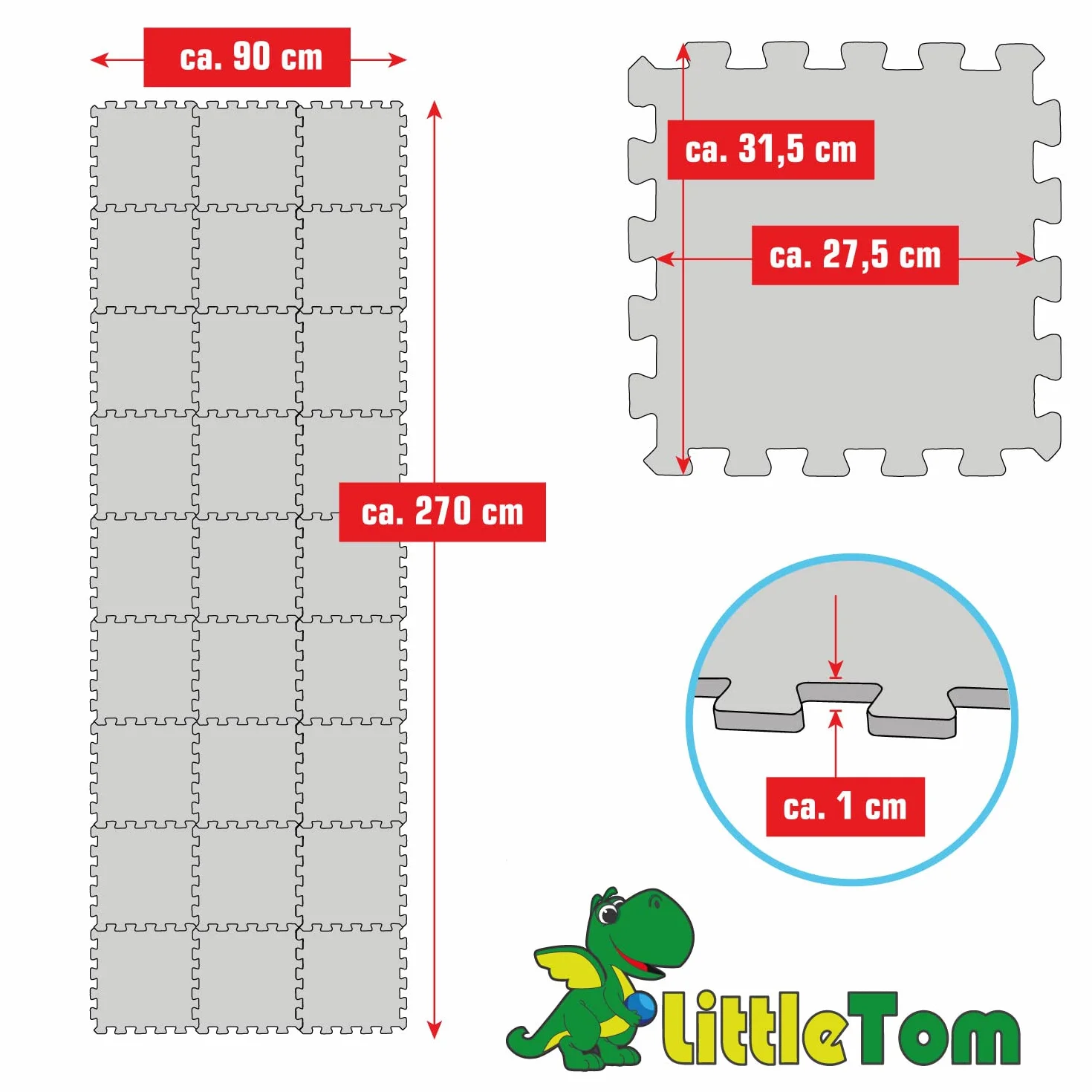 LIttleTom 27 Piezas Alfombra Puzzle para Bebés y Niños - 30x30 Suelo Goma EVA Tapete Juego Infantil