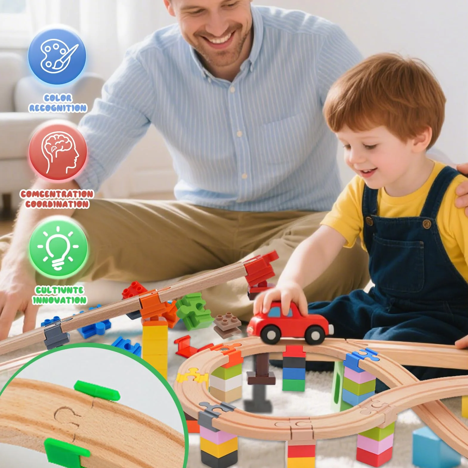 Shinybox 40 Piezas Conector de Pista de Juguete de Madera, Conectores de Carril de Plástico, Hacer Vías Tren Madera Juguete para Niños