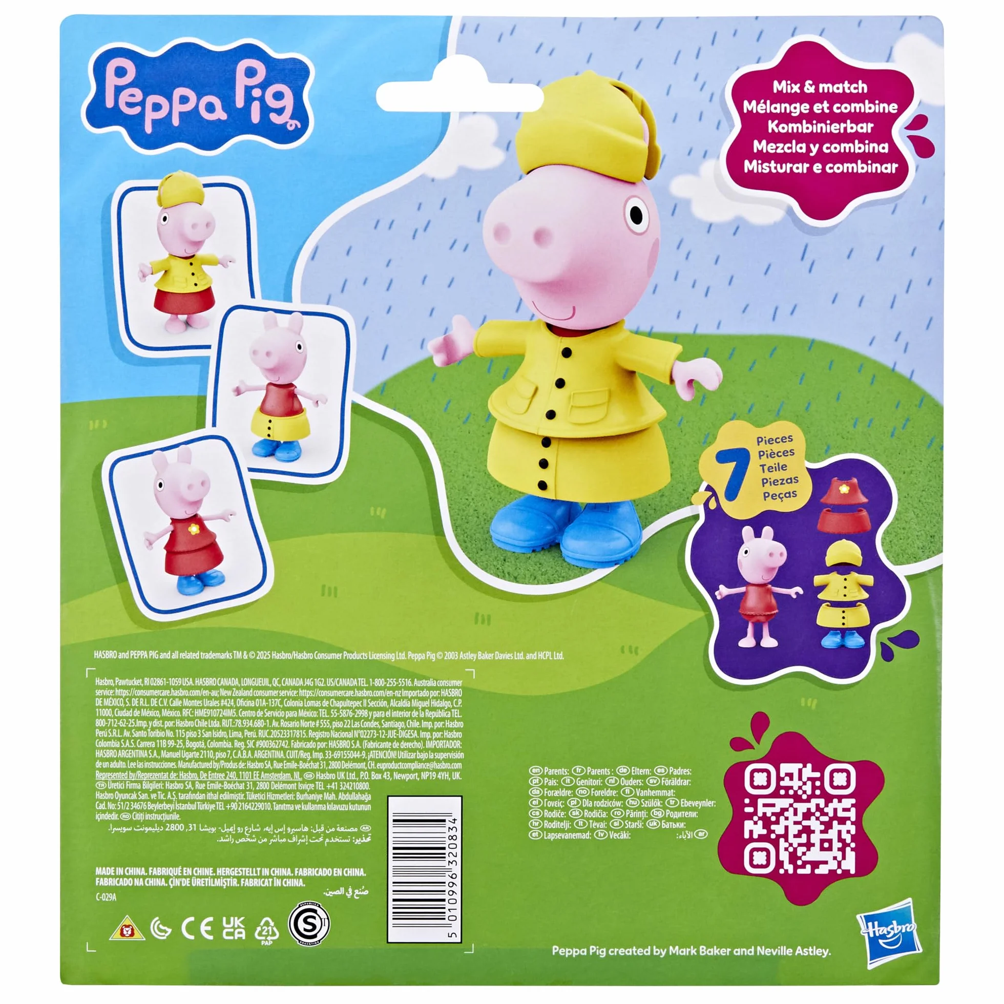 Hasbro Peppa Pig, Estilos Divertidos en Días de Lluvia, Muñecas para Niñas y Niños de 3 Años, Juguete con Accesorios, Traje de Color Amarillo, Inventar Historias, Reyes Magos