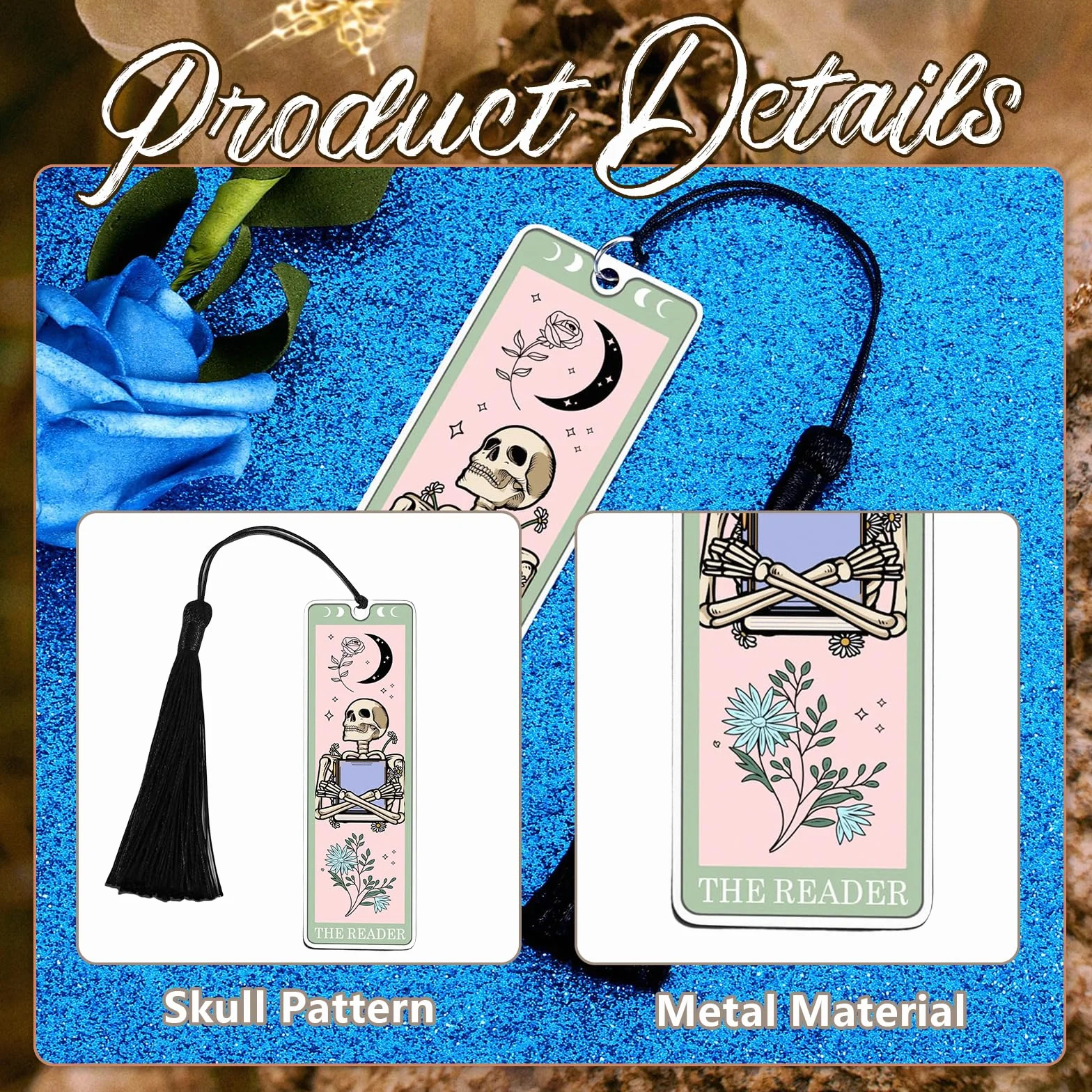 GlamRays Regalos para Amantes de los Libros para Mujeres Marcadores Navideños Marcadores Divertidos para Mujeres Hombres Tarot Marcadores Esqueleto Cartas del Tarot (Verde Claro)