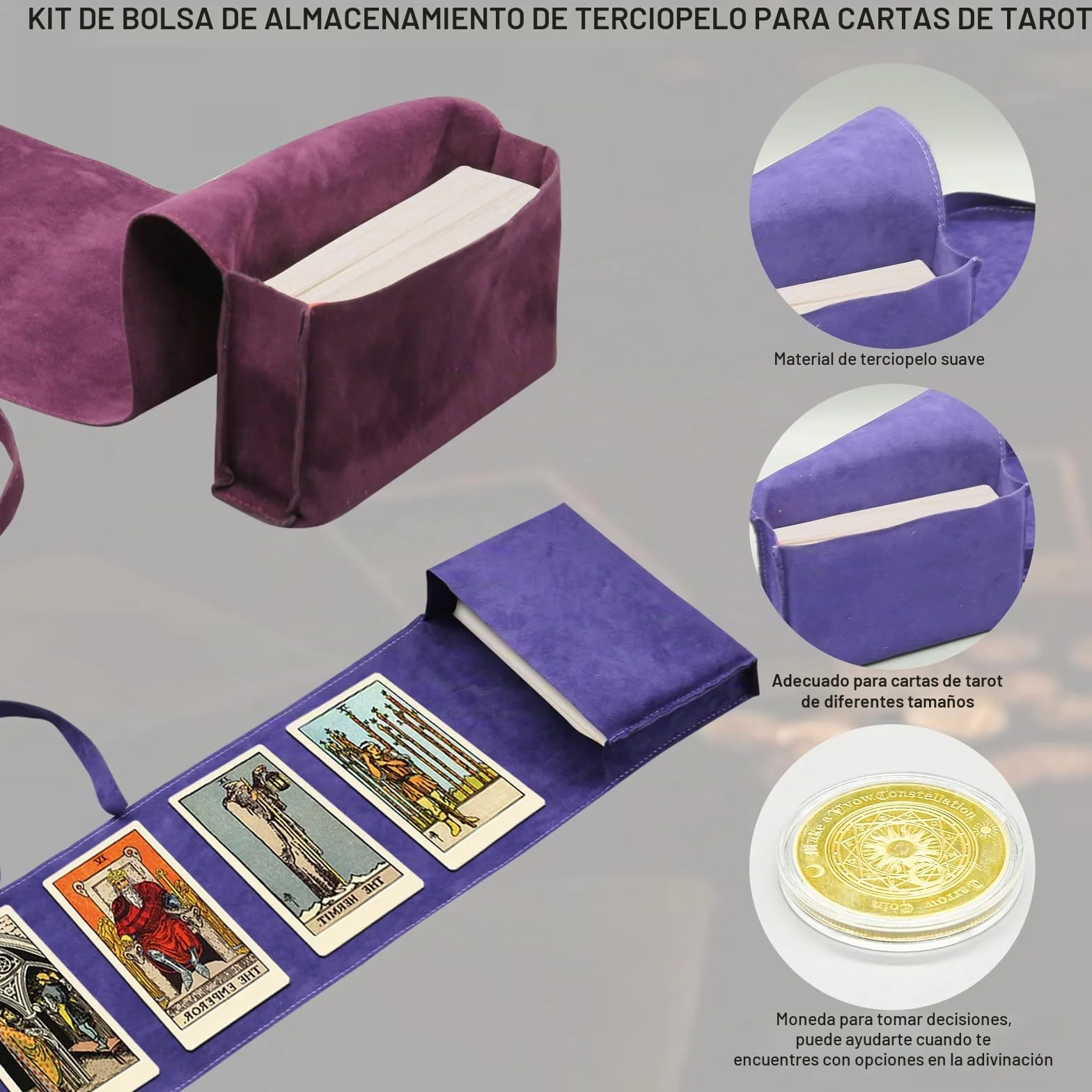 HINGTAI El Kit de 2 Bolsas para Tarjetas, Soporte de exhibición Solar,portatarjetas para Naipes y Cartas de Tarot, Cubierta de oráculo, Accesorios de Tarot