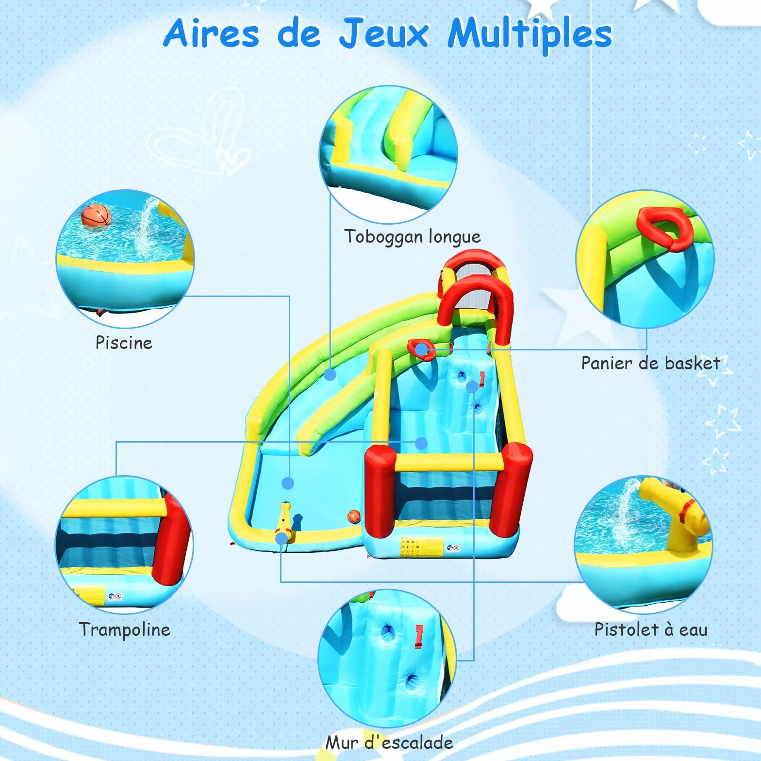 GOPLUS Castillo Hinchable para Niños, Hinchable Grande con Piscina, y Tobogán para Fiesta del Agua de Verano, Adecuado de 3 a 10 Años, ‎‎325 x 310 x 225 cm