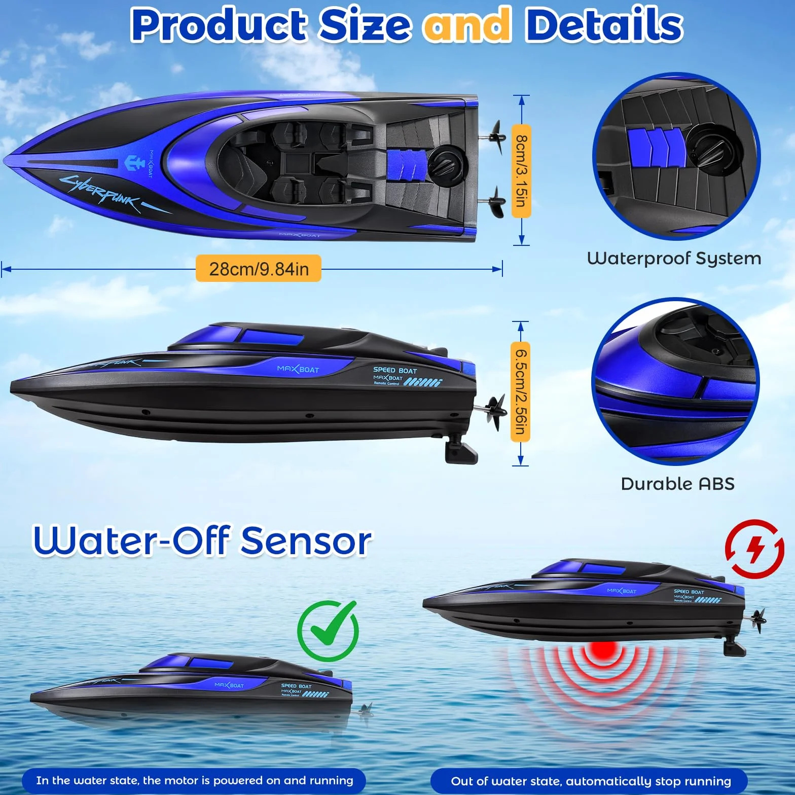 Coikes Barco Teledirigido Barcos RC con luz LED Barco de Control Remoto 2,4 GHz Barco De Carreras Rápido para Niños y Adultos Juguete de Piscina Barco Eléctrico para Mares, Piscinas y Lagos