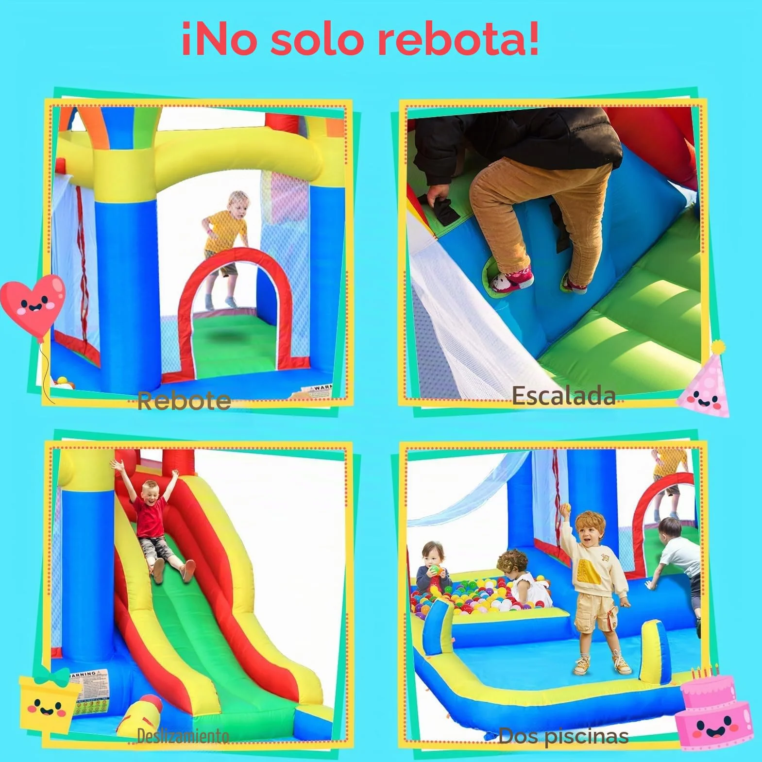 Baralir Castillo Hinchable para Interiores, tobogán seco y Agua, Adecuado para niños de 3 a 8 años, Castillo Hinchable para Exteriores con Ventilador, 343 x 338 x 202 cm