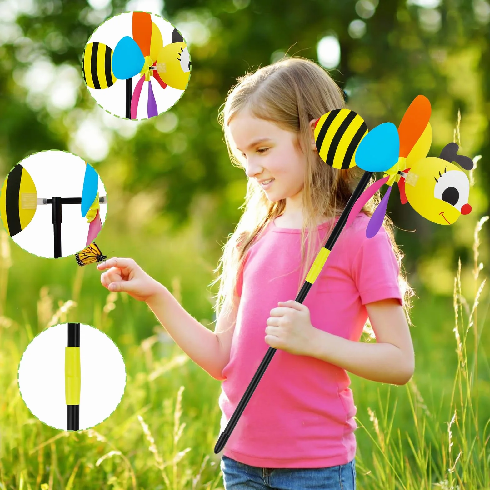 Molinillo de viento para niños, 4 piezas, molinos 3D para jardín y balcón
