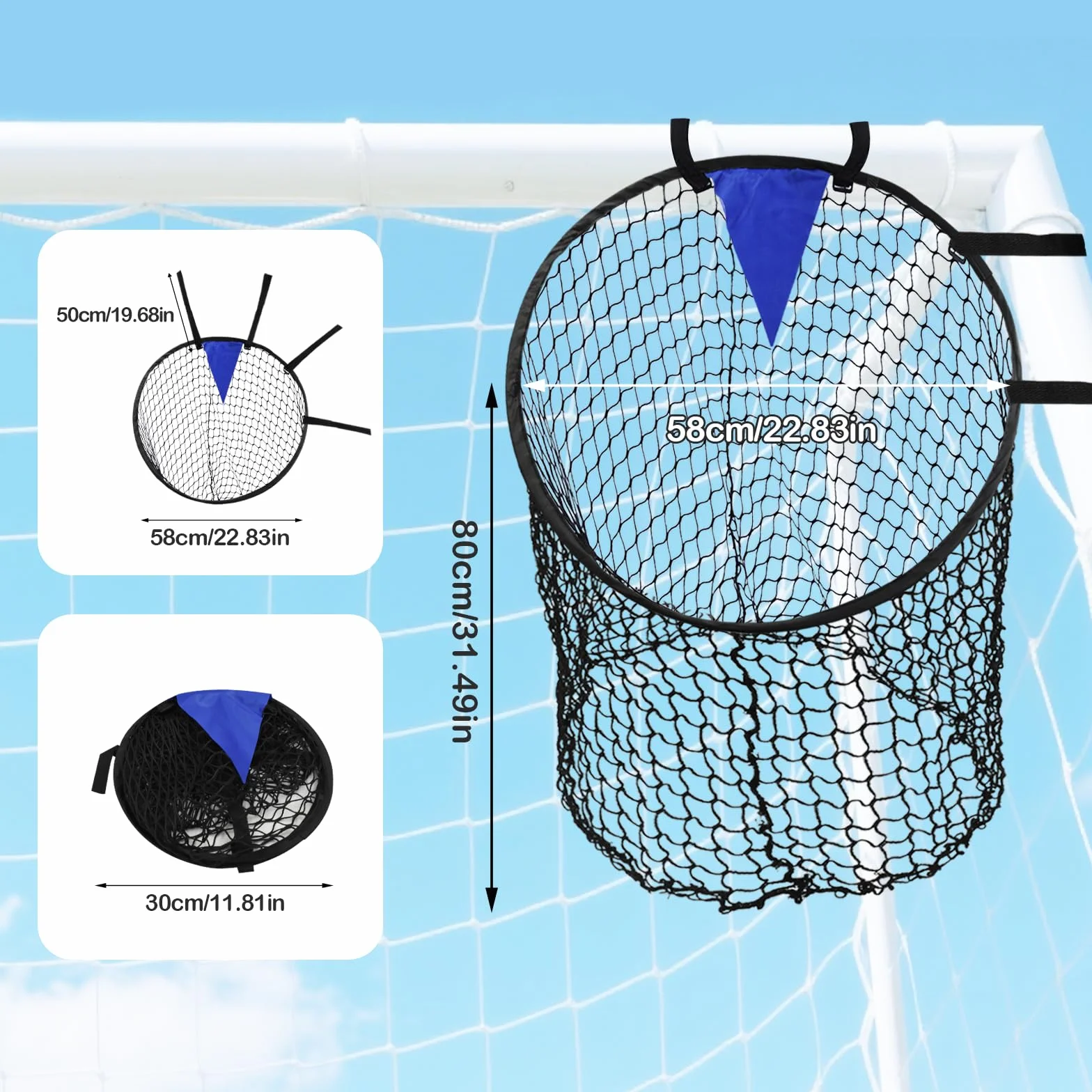 Zequech 2-Piece Soccer Goal Training Net with Black Target Point, Adjustable Rope Strap for Corner Kicks, Free Kicks & Wide Shots