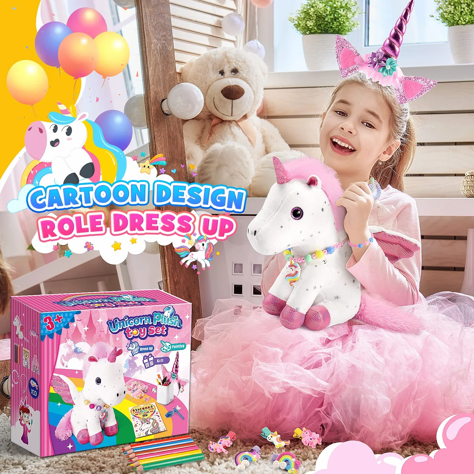 Qukir Unicornio Peluche Regalo Niña 3-12 Años Juguetes Cumpleaños
