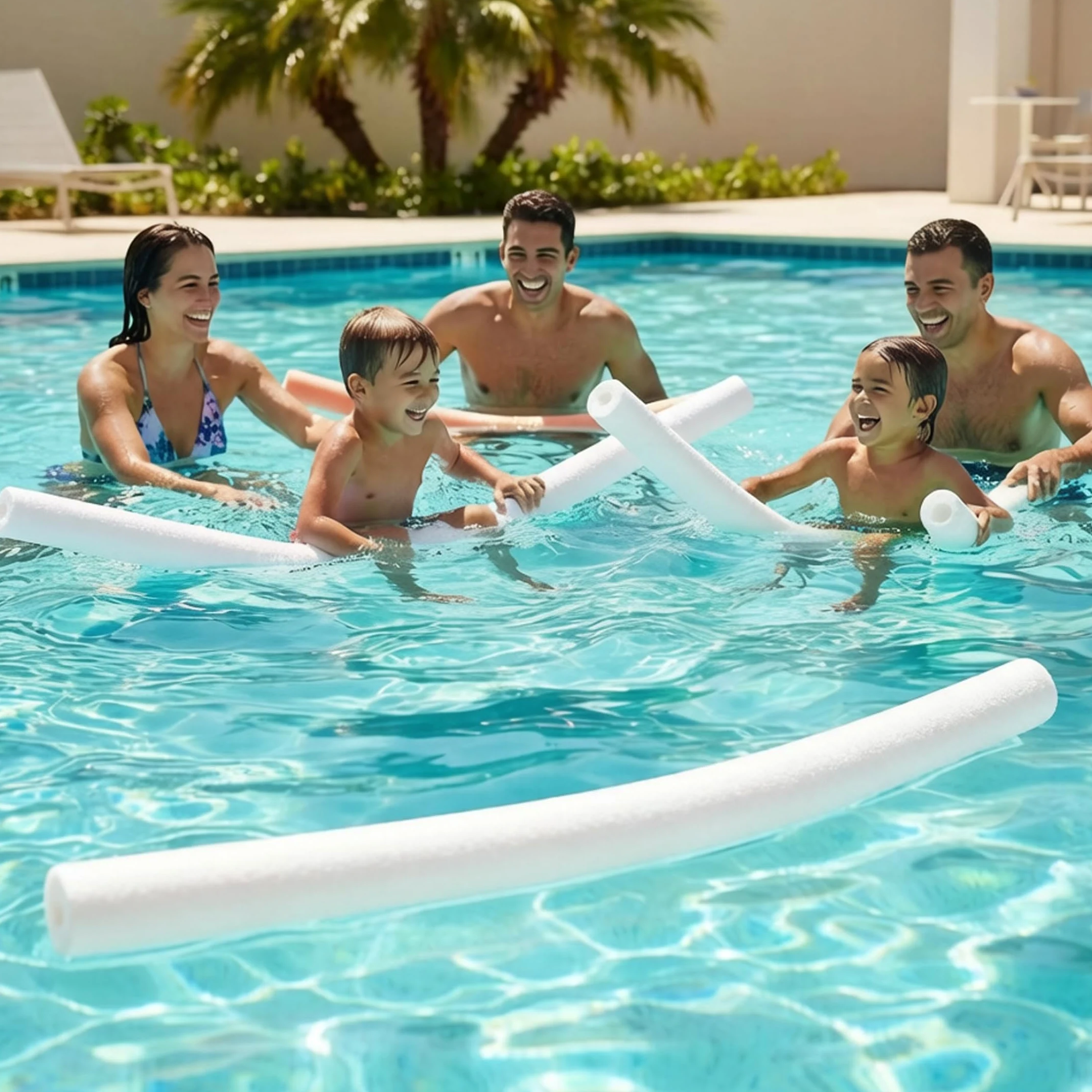 Pool Noodles, Paquete de 3, Espuma Hueca para Nadar, Color Blanco | Espuma suave y flexible, adecuada para todas las edades, ideal para practicar natación en piscina.