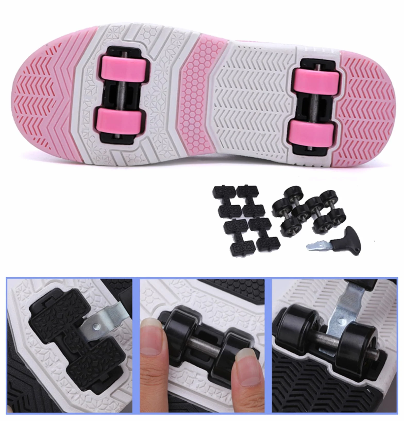 Zapatos con Ruedas 2 en 1 para Niñas y Niños, Patines Multiusos Retráctiles con 4 Ruedas