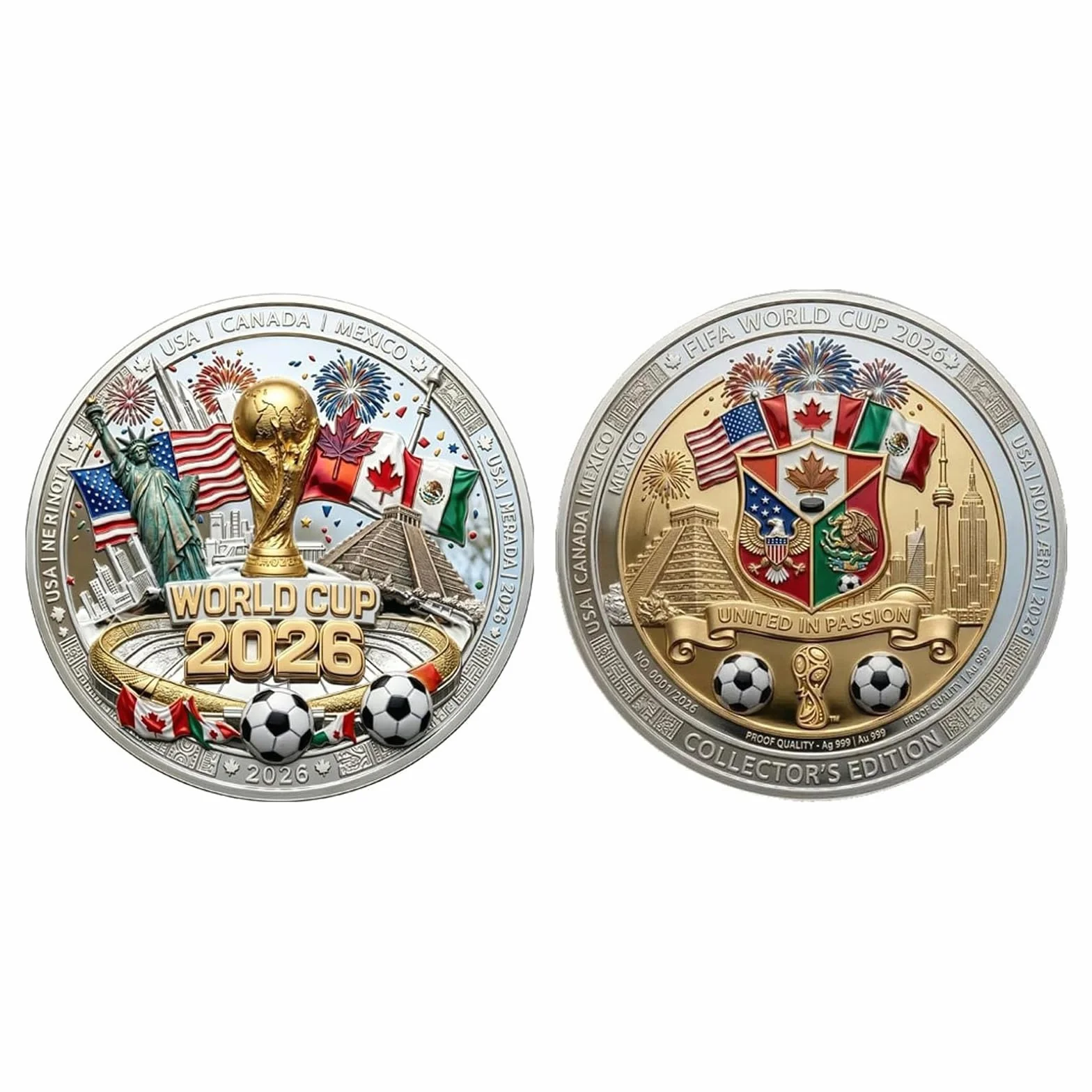 Moneda Conmemorativa del Mundial 2026, Moneda de Metal de Doble Cara, Ideal para Exhibir, como Accesorio de Escritorio o como Regalo de Recuerdo, para Aficionados y Coleccionistas de Fútbol (1 pc)