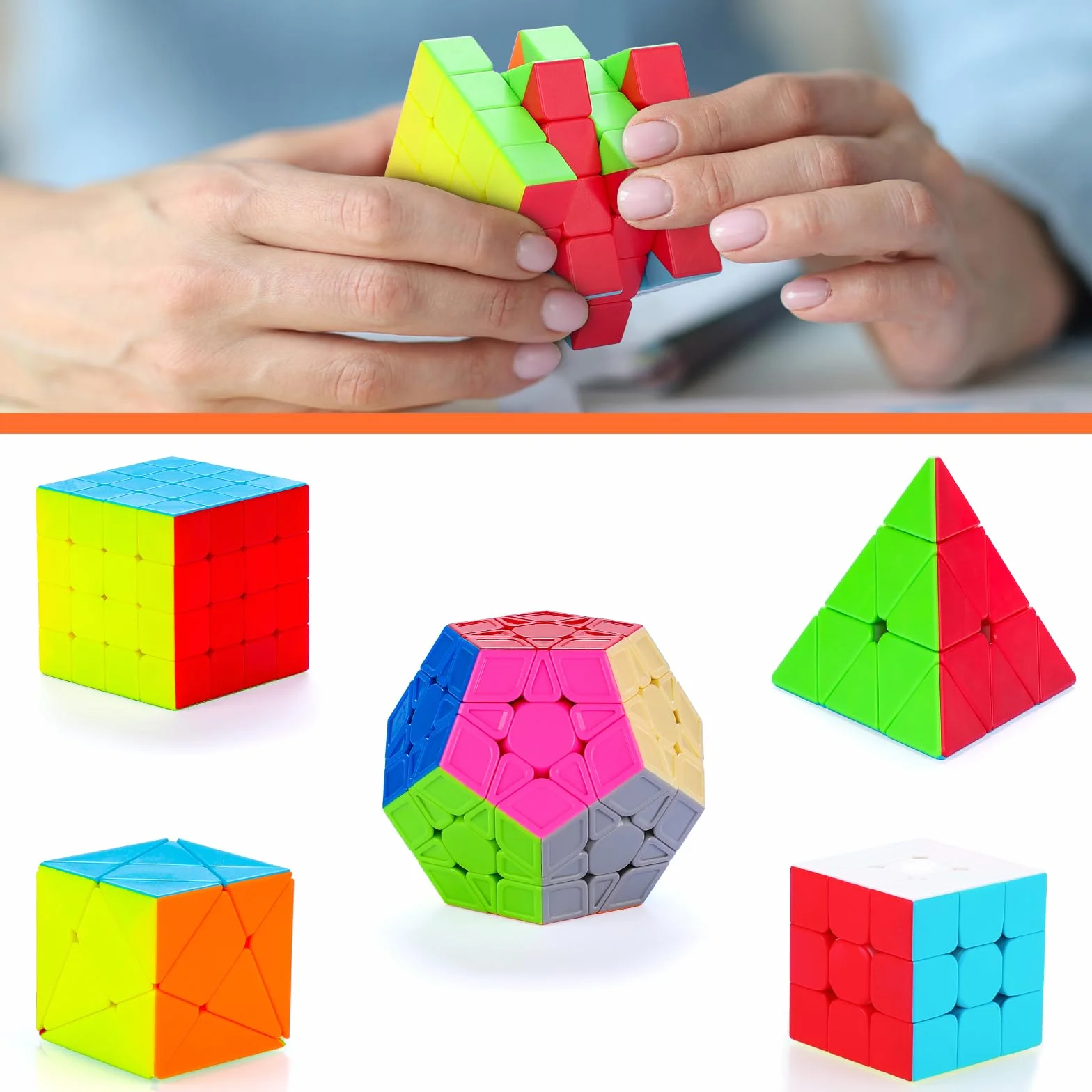 6 Pack Speed Cube Set, Rompecabezas Cubo Mágico 2x2x2 3x3x3 4x4x4 Pyraminx Megaminx Skewb Smoothly Stickerless Magic Cubes Puzzle Cube Toy para Niños y Adultos