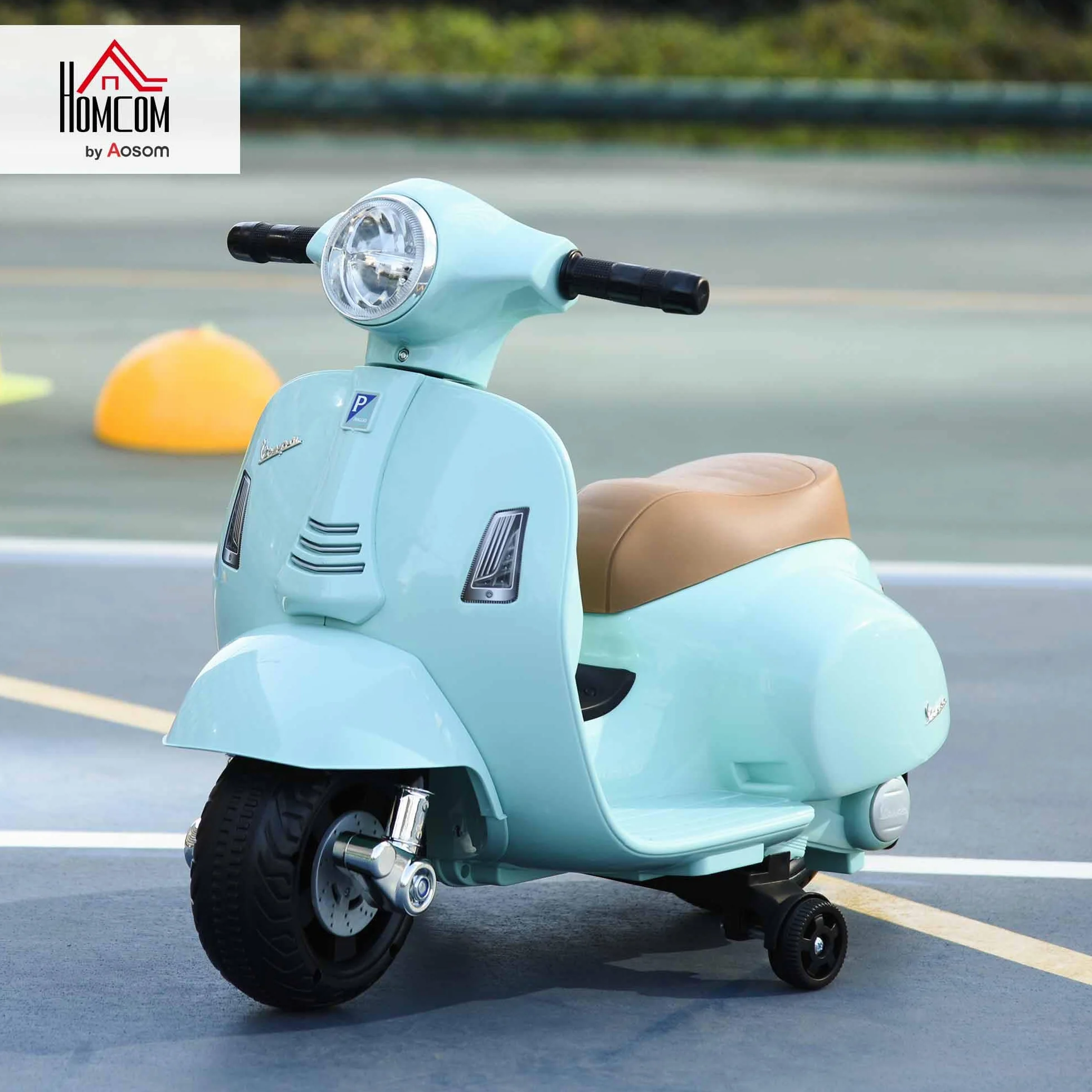 HOMCOM Moto Eléctrica Vespa para Niños de 18-36 Meses Moto de Batería 6V con Faro Bocina y 4 Ruedas Motocicleta Infantil con Licencia 66,5x38x52 cm Verde