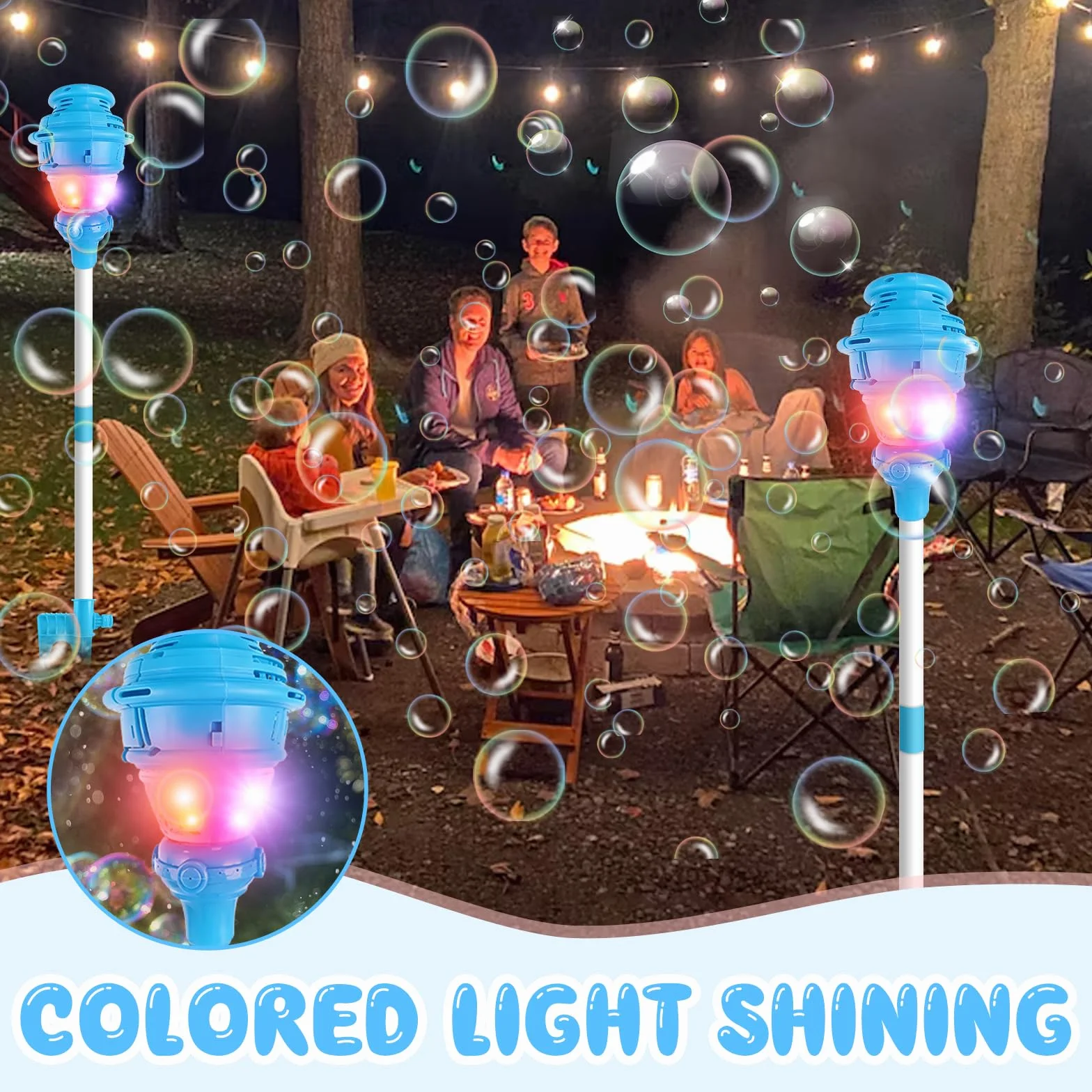2 en 1 Torre De Burbujas, Linterna con máquina de pompas automática, Luces y música Recargable Máquina De Burbujas para Farola para el jardín, el Patio Trasero, el césped, una Fiesta