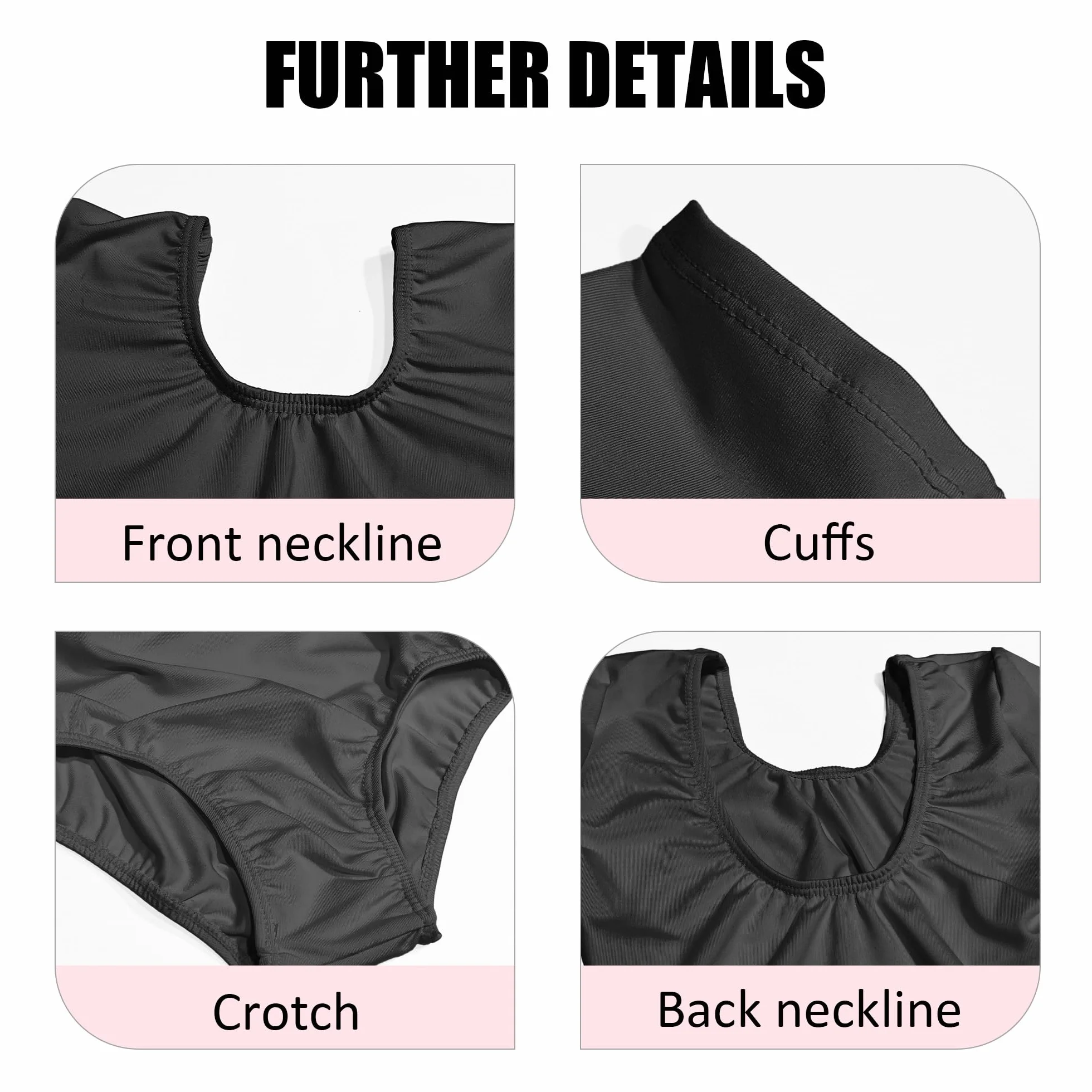 Carnavalife Maillot Ballet Niña Manga Corta Leotardo Danza Infantil Body Gimnasia Rítmica Negro Rosa Blanco