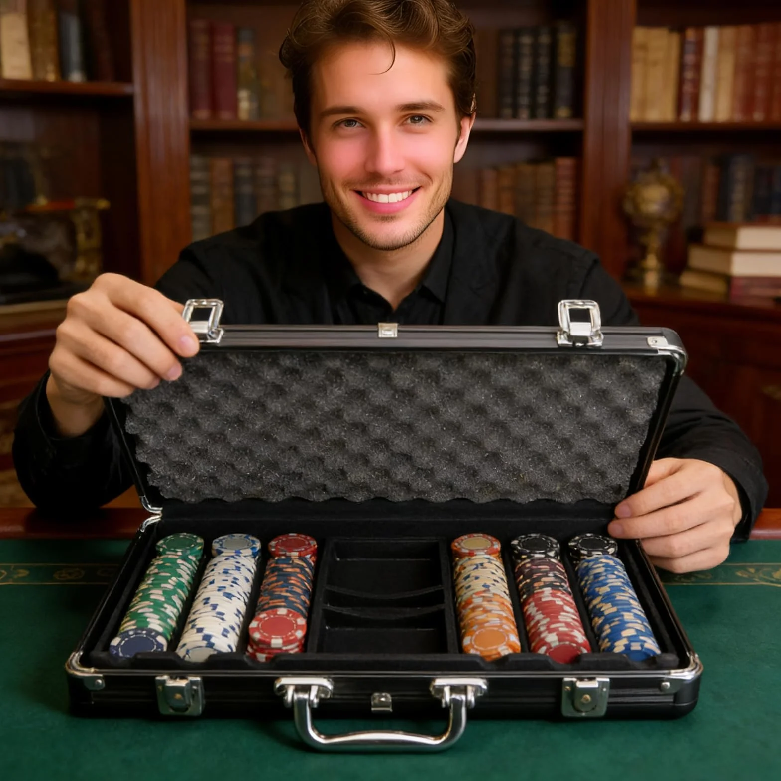 Estuche De Fichas De Poker Vacío - De Almacenamiento De 300 Piezas, Construcción De Aluminio Negro Mate Organizador De Fichas De Protección Completa, Diseño De Bloqueo Sé