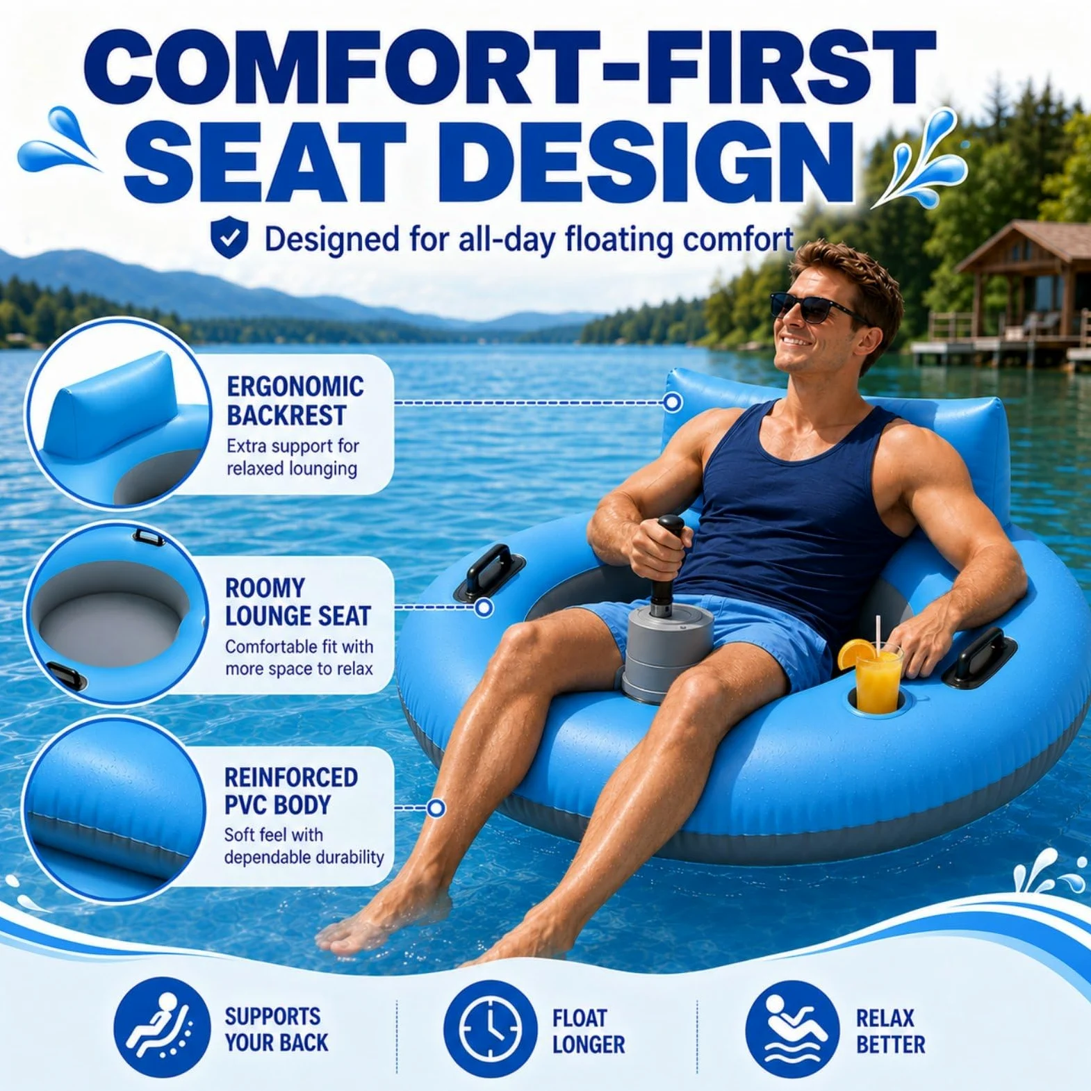 Flotador Motorizado para Piscina, Motor 50 W, Joystick 360° | PVC Grueso, Capacidad 136 kg, Autonomía 60 Min para Usuarios 14+ en Piscina, Lago, Ríos Tranquilos