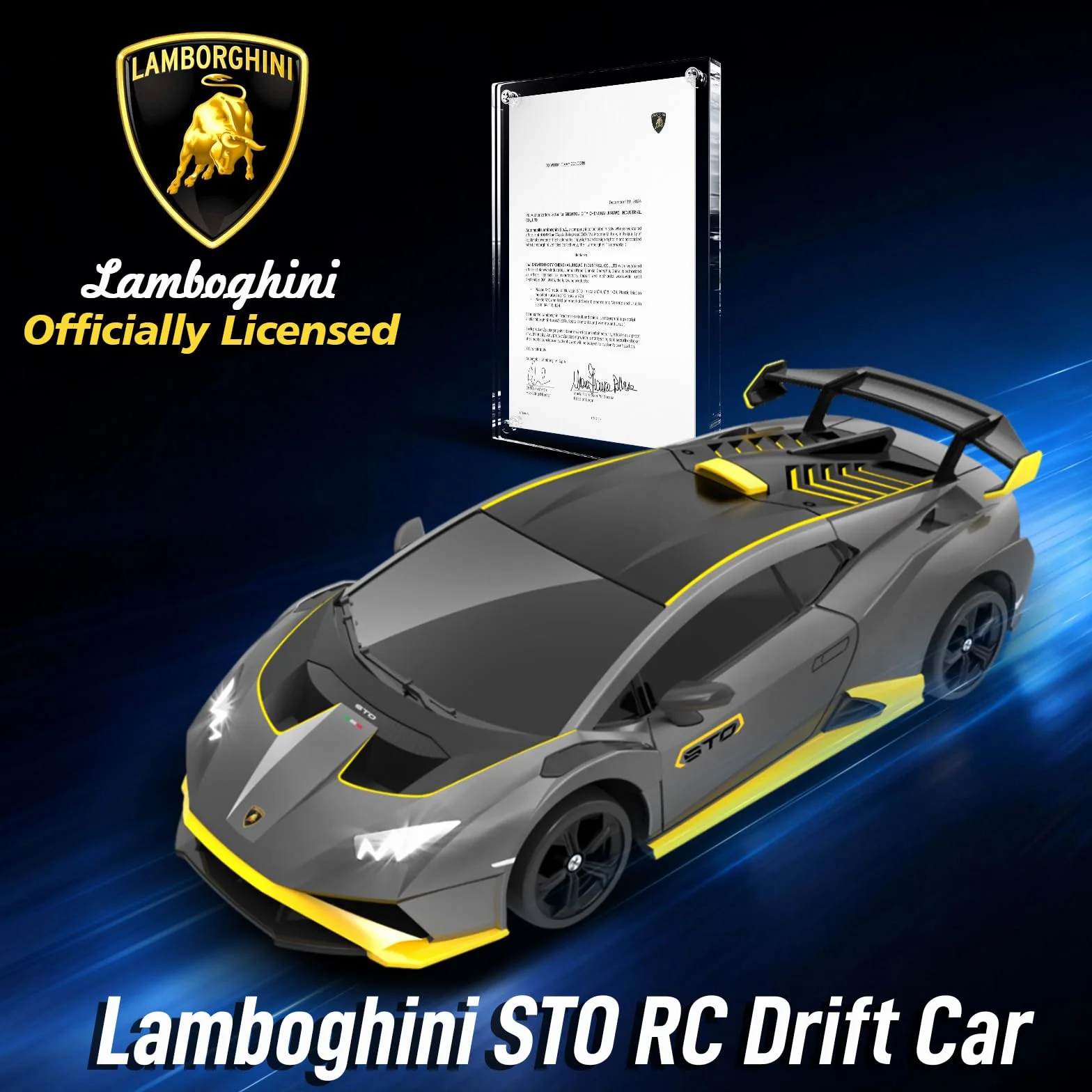 YONCHER Coche Teledirigido, 1:24 20KM/H RC Drift Coche, Lamborghini con Licencia Oficial, 2.4GHz 4WD Drift RC Car con Luces,para Niñas Adultos