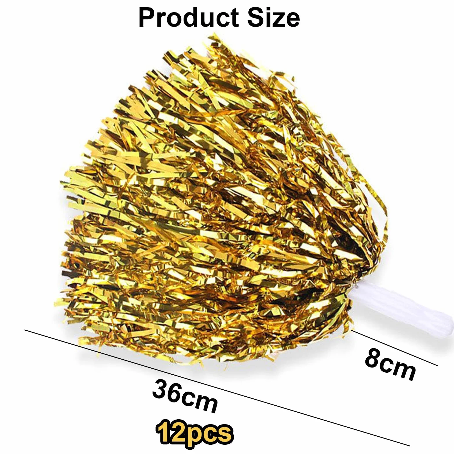 Pompones de Animadora 12 Piezas Cheerleader Poms Metálicos con Mango para Competición Deportiva