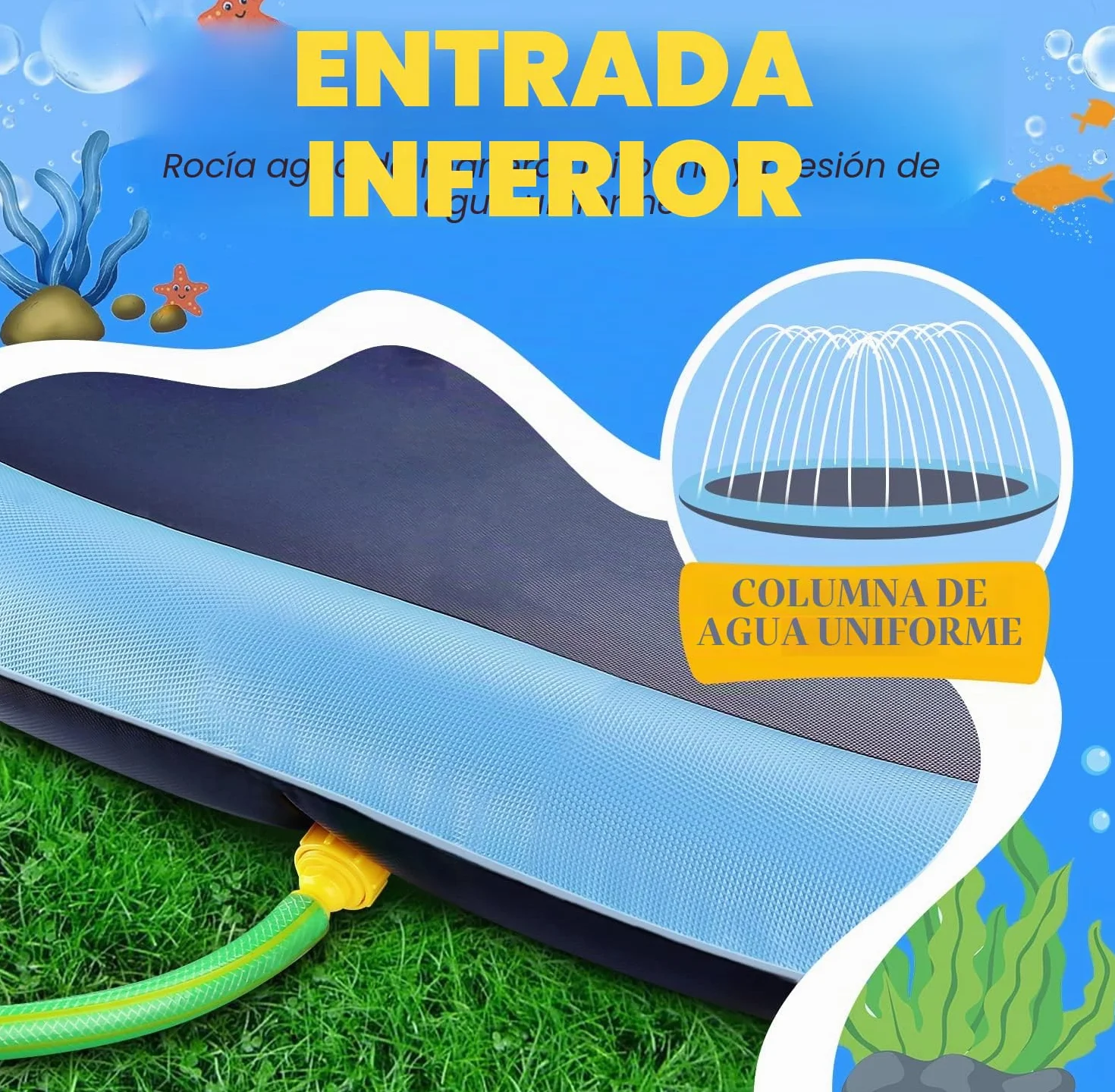 Juegos de Agua para Niños Exterior, Juegos Piscina para Niños, 170CM Splash Pad Juegos Exterior Niños Antideslizante (Azul-170cm)