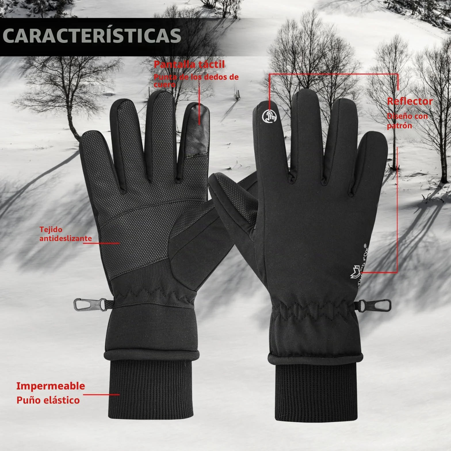 WESTWOOD FOX Guantes de Invierno Impermeables Táctiles Antideslizantes para Esquí