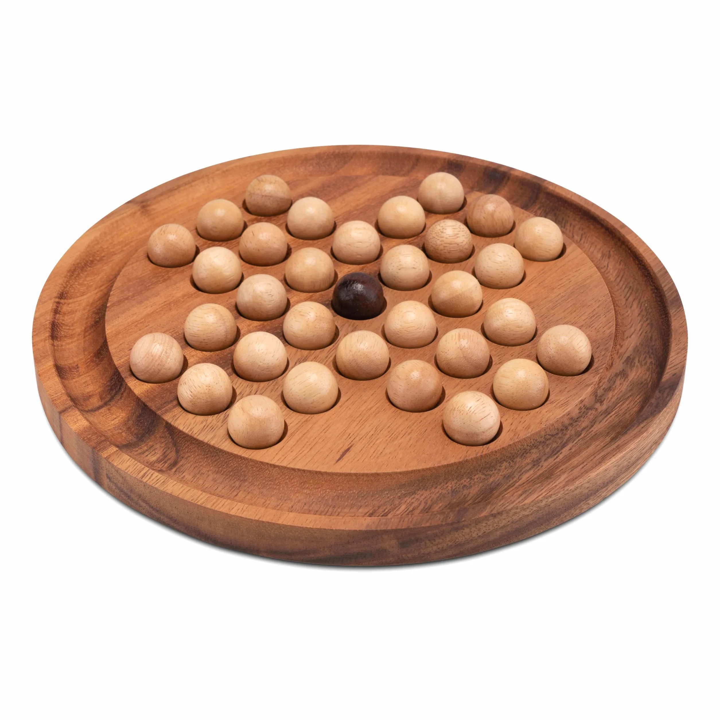 LOGOPLAY Solitario tamaño XL Redondo con Bolas - 26 cm de diámetro - Solitario - Rompecabezas - Juego de Paciencia - Juego de lógica de Madera de Samena Marrón