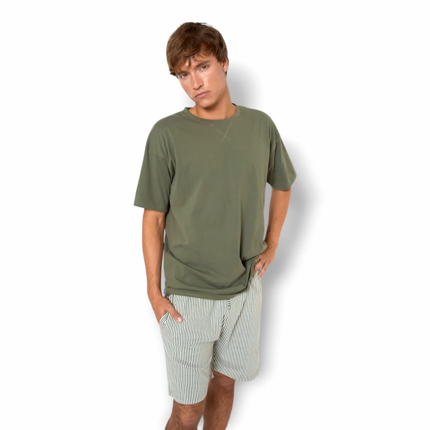 TRAMAS+ Pijama Hombre Verano 100% Algodón Conjunto Camiseta Manga Corta Pantalón Corto