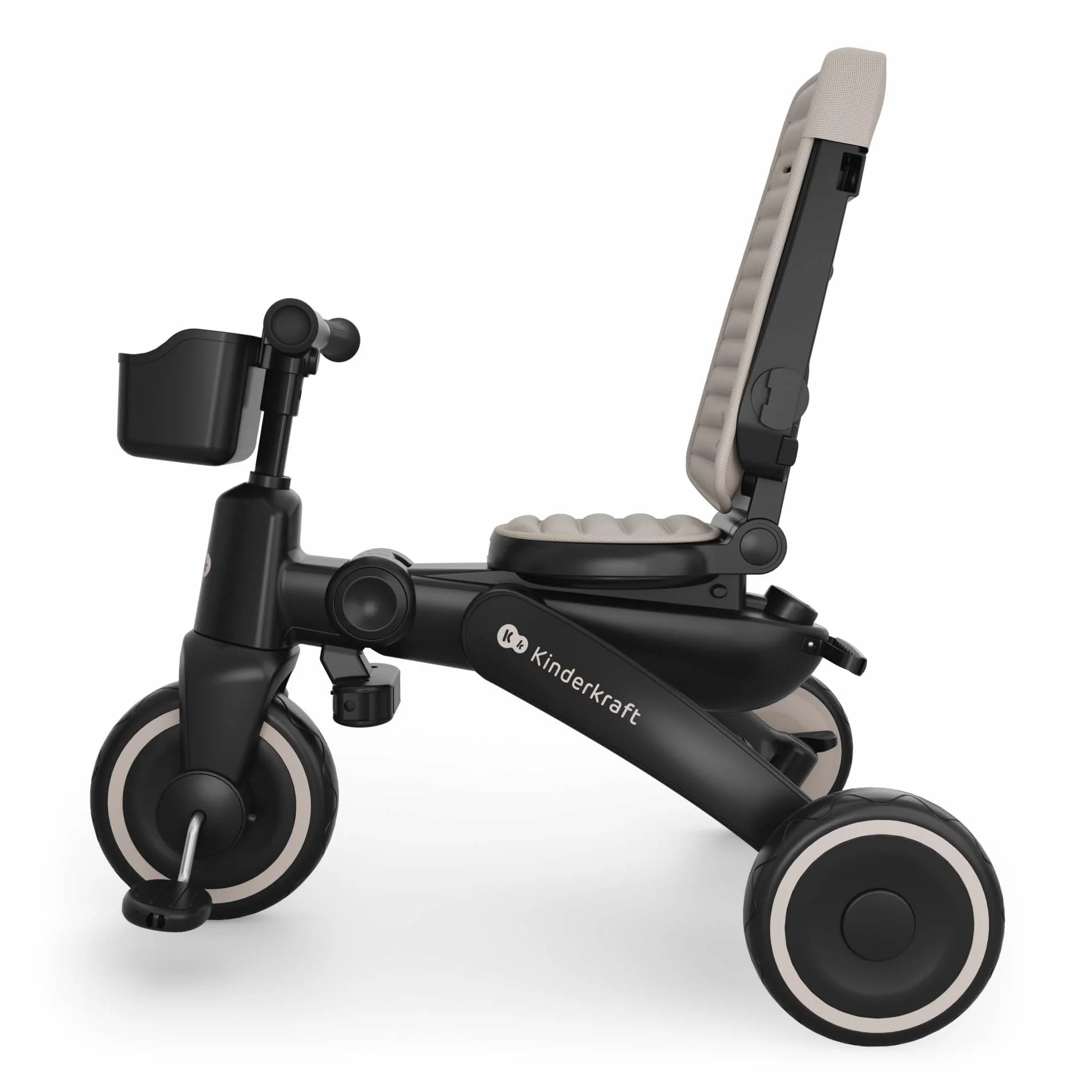 Kinderkraft Jazz 3 Triciclo, Asiento Giratorio 360°, posición semirreclinada, Plegable, Capota UPF 50+, Manillar para Padres, función de Bicicleta de Equilibrio, Beige