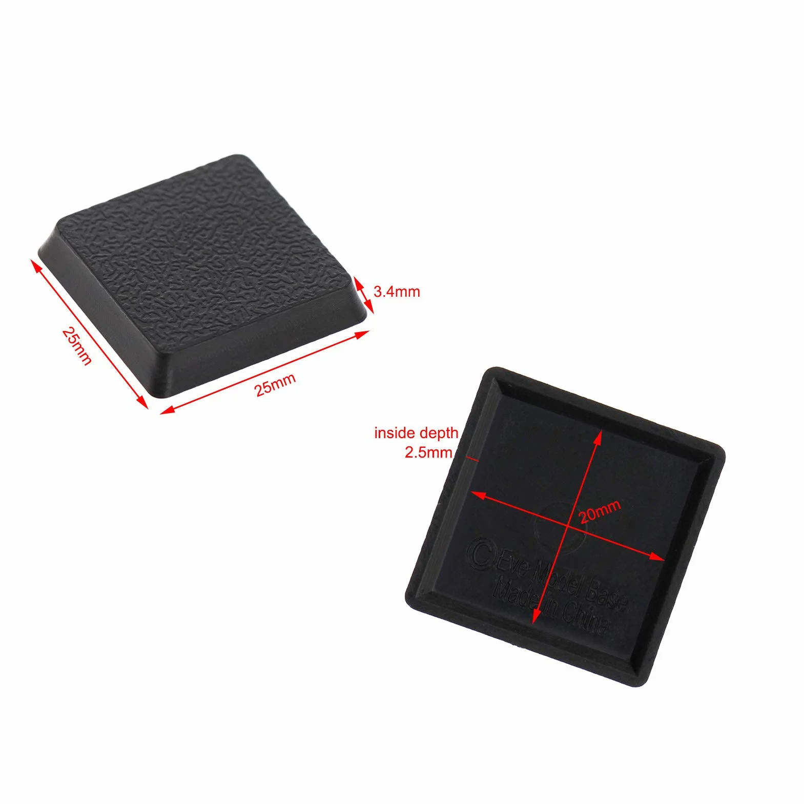 Evemodel 100 Piezas 25mm * 25mm Bases Modelo cuadradas para Juegos de Mesa Wargames Plástico