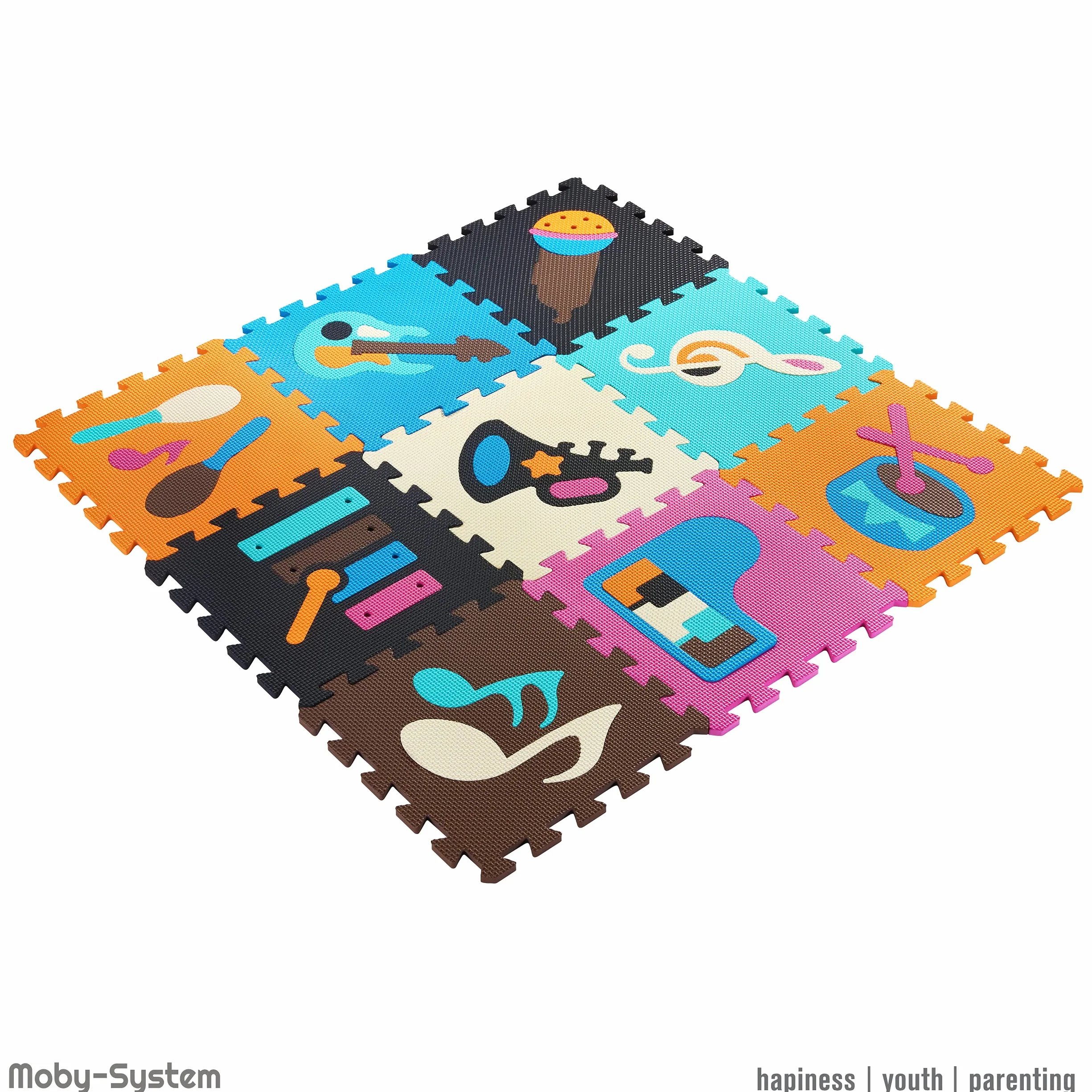 Moby-System Alfombra con rompecabezas para bebés, 90 cm x 90 cm x 1 cm, alfombra de juego, inodora, grande, para niños y niñas, sin sustancias nocivas