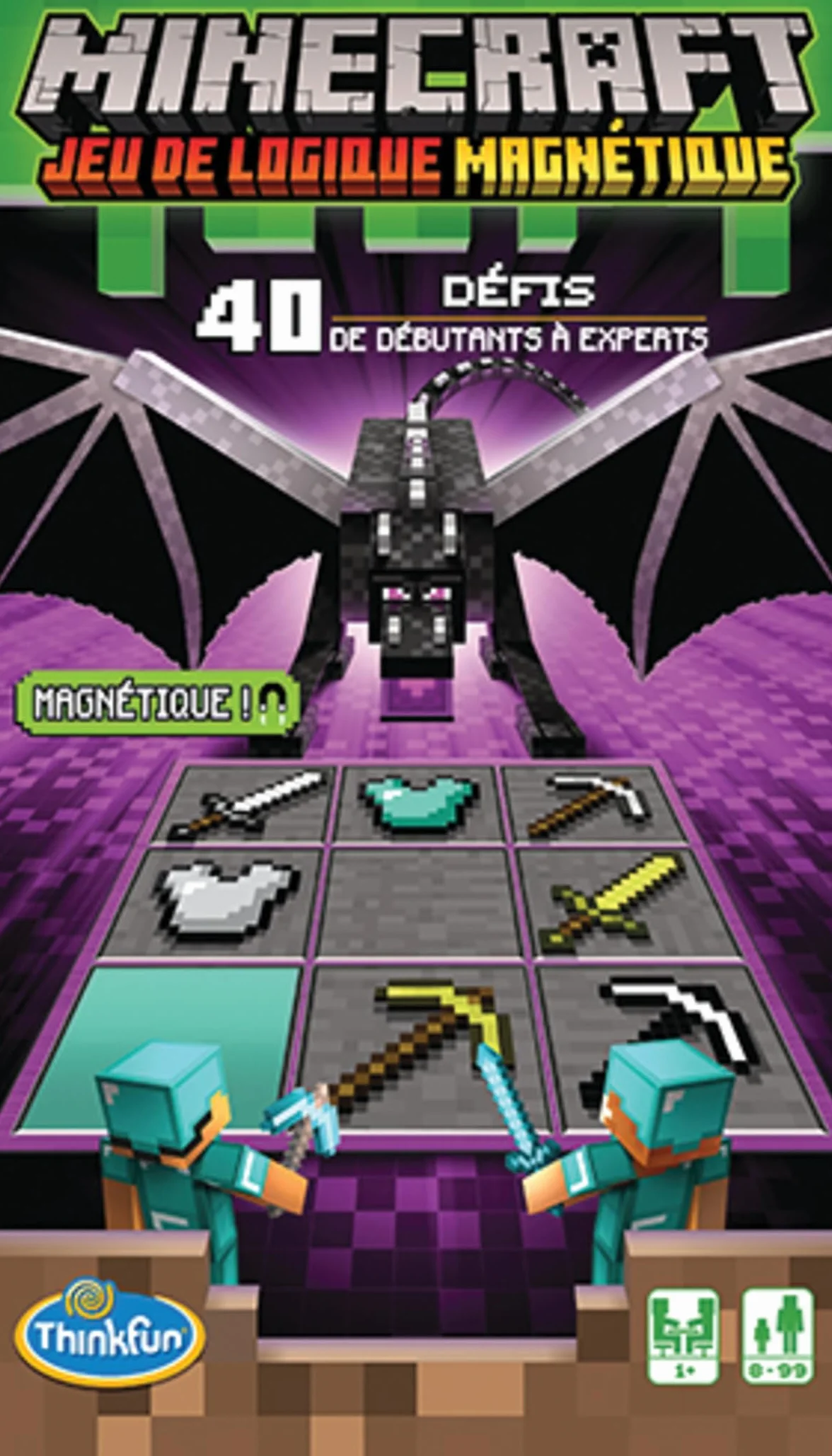 Ravensburger - Juegos de lógica magnética - Thinkfun - Minecraft - 40 desafíos - 1 Jugador a Partir de 8 años - Versión de Viaje - 76419 - Versión en francés