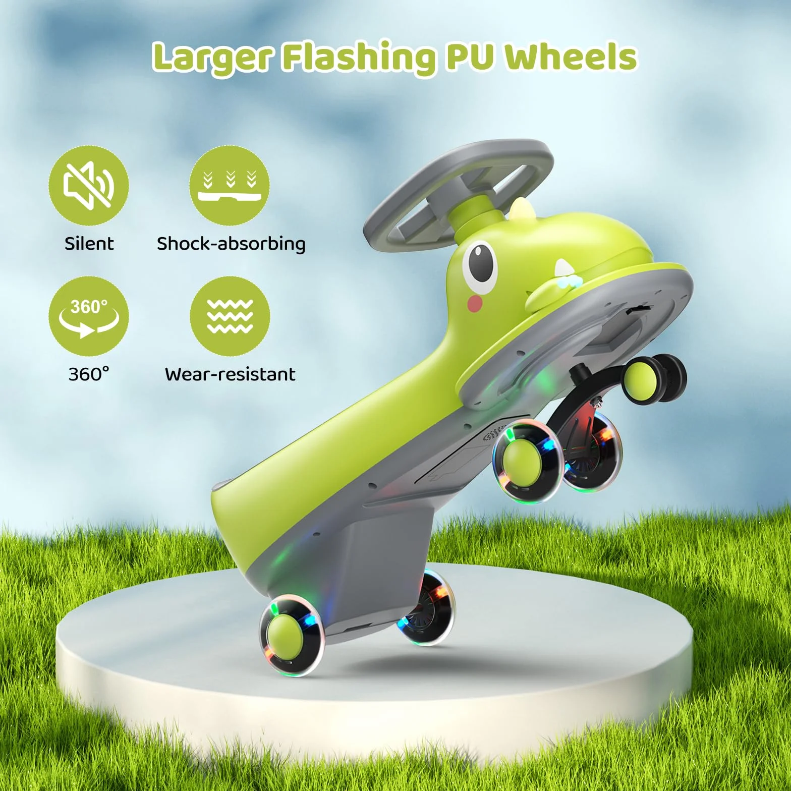 Coche de Bebé con Volante 360°, Coche Deslizador con Música y Ruedas Brillantes para Niños Pequeños, Asiento de Seguridad, Regalo 1-3 Años