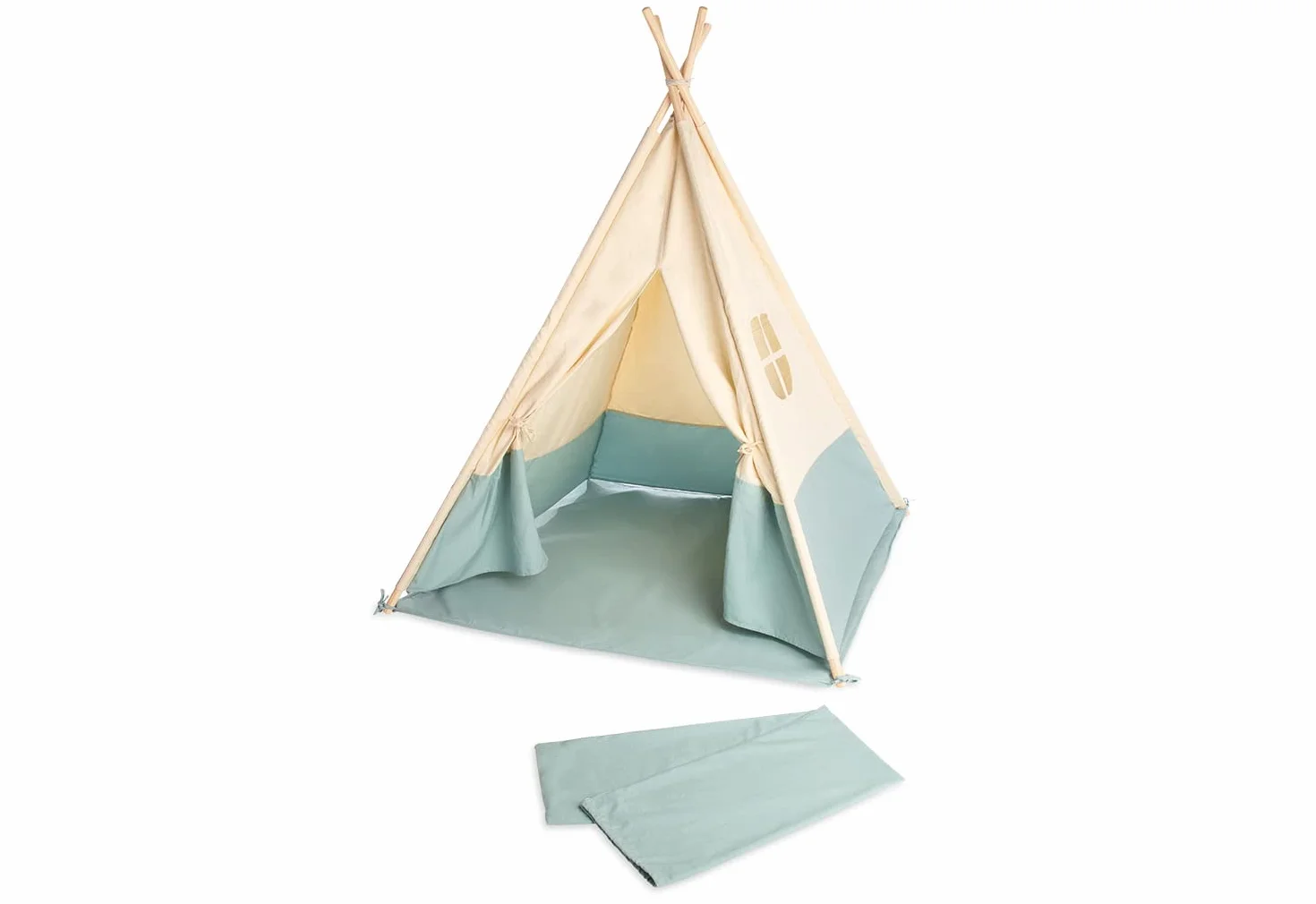 Pinolino Tipi Yuma - Tienda de campaña de Tela y Madera con Ventana, Alfombra de Suelo y Bolsa de Almacenamiento, para niños a Partir de 3 años, Tela con Tonos Pastel y banderines