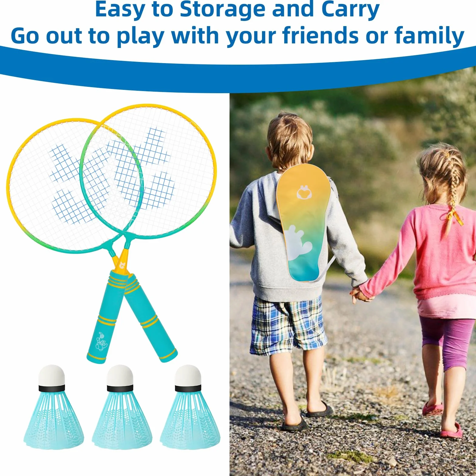 Juego de Raquetas de Bádminton para Niños 3-8 Años, 1 Par Ligeras Set con Bolsa de Transporte