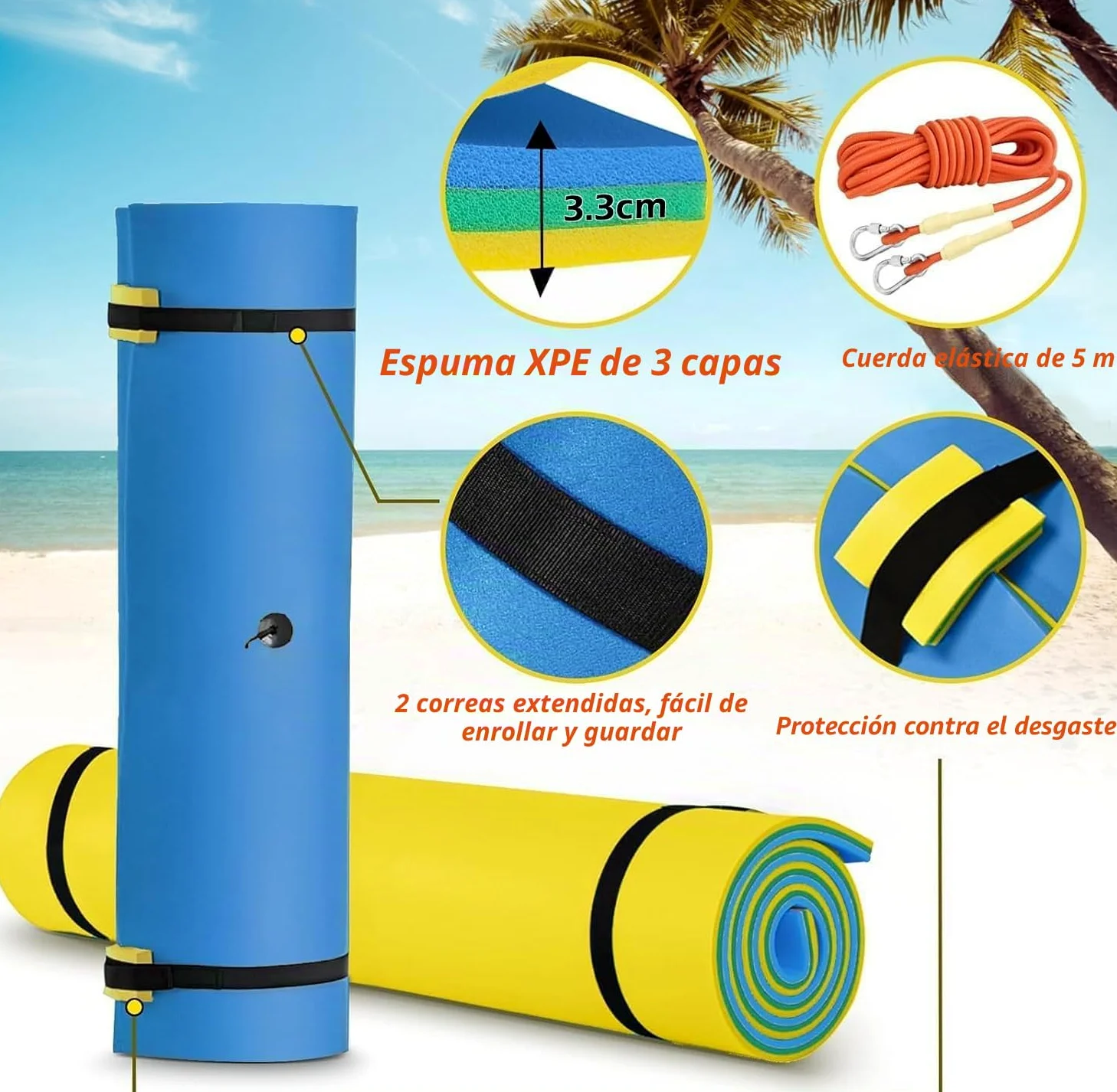 CTSC Colchoneta Piscina Adultos, Colchoneta Agua, Alfombra Flotante, Floating Mat XPE de 3 Capas Resistente a los Desgarros