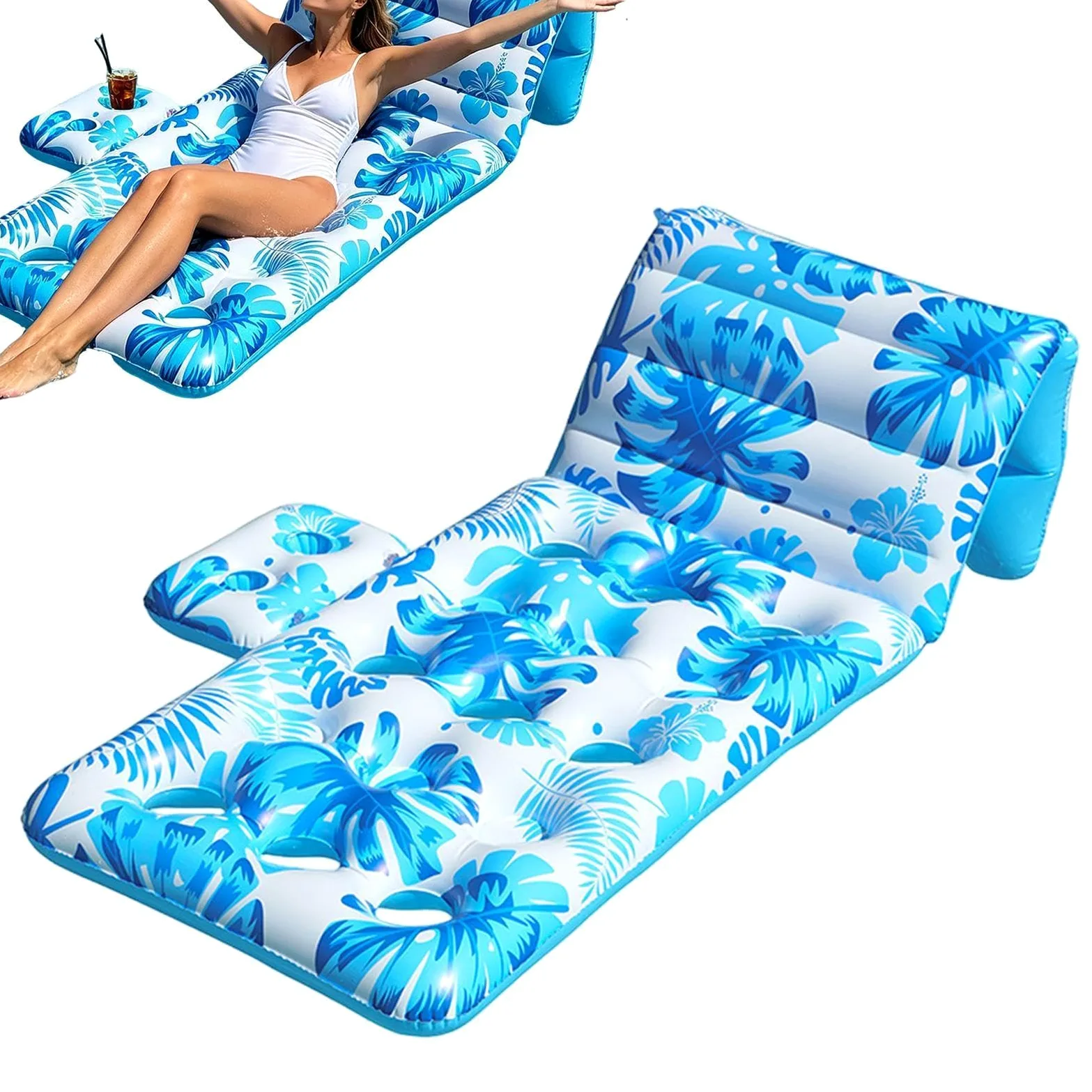 Flotadores de Lago para Adultos,Flotador Inflable con Portavasos Respaldo - Hamaca Flotante de Sol para Piscina,para Lago Playa Verano Viaje Campamento Bronceado Natación