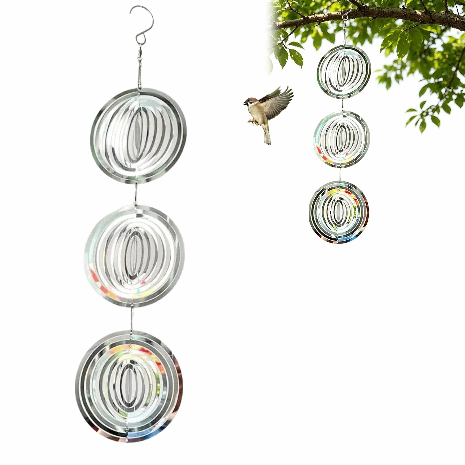3 Piezas Molinillo de Viento, Anti Palomas Ahuyentador de Pajaros, Ahuyentador Palomas Acero Inoxidable, 3D Ahuyenta Gorriones Otras para Balcones Jardines Patio y Estanques