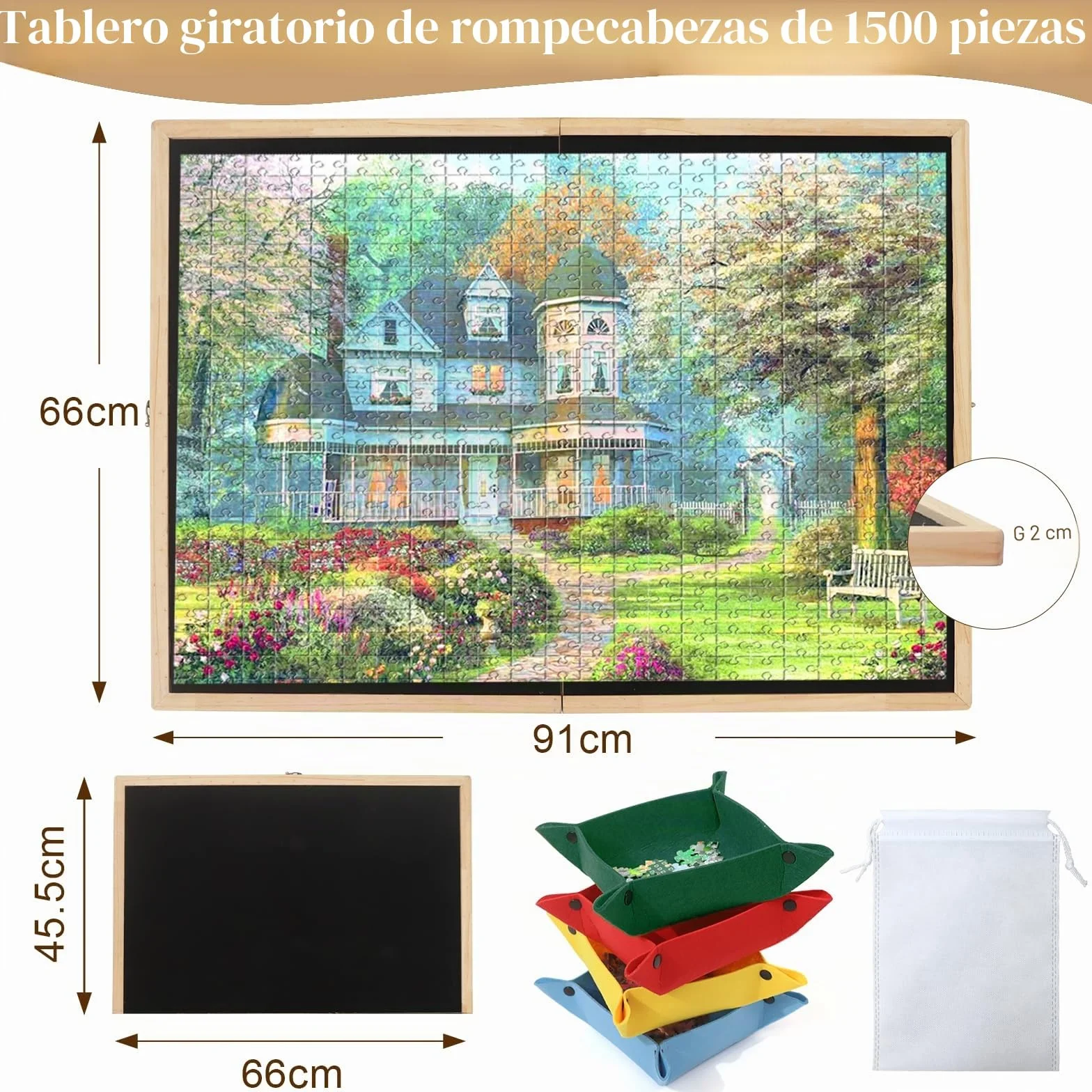 Wdmiya Tablero para Puzzle Plegable de 1500 Piezas, Puzzle Board Giratorio con Soporte y Cubierta 2 en 1, Tablero de Rompecabezas Antideslizante con 4 Cajas, Puzzles Board Portátil para Adultos