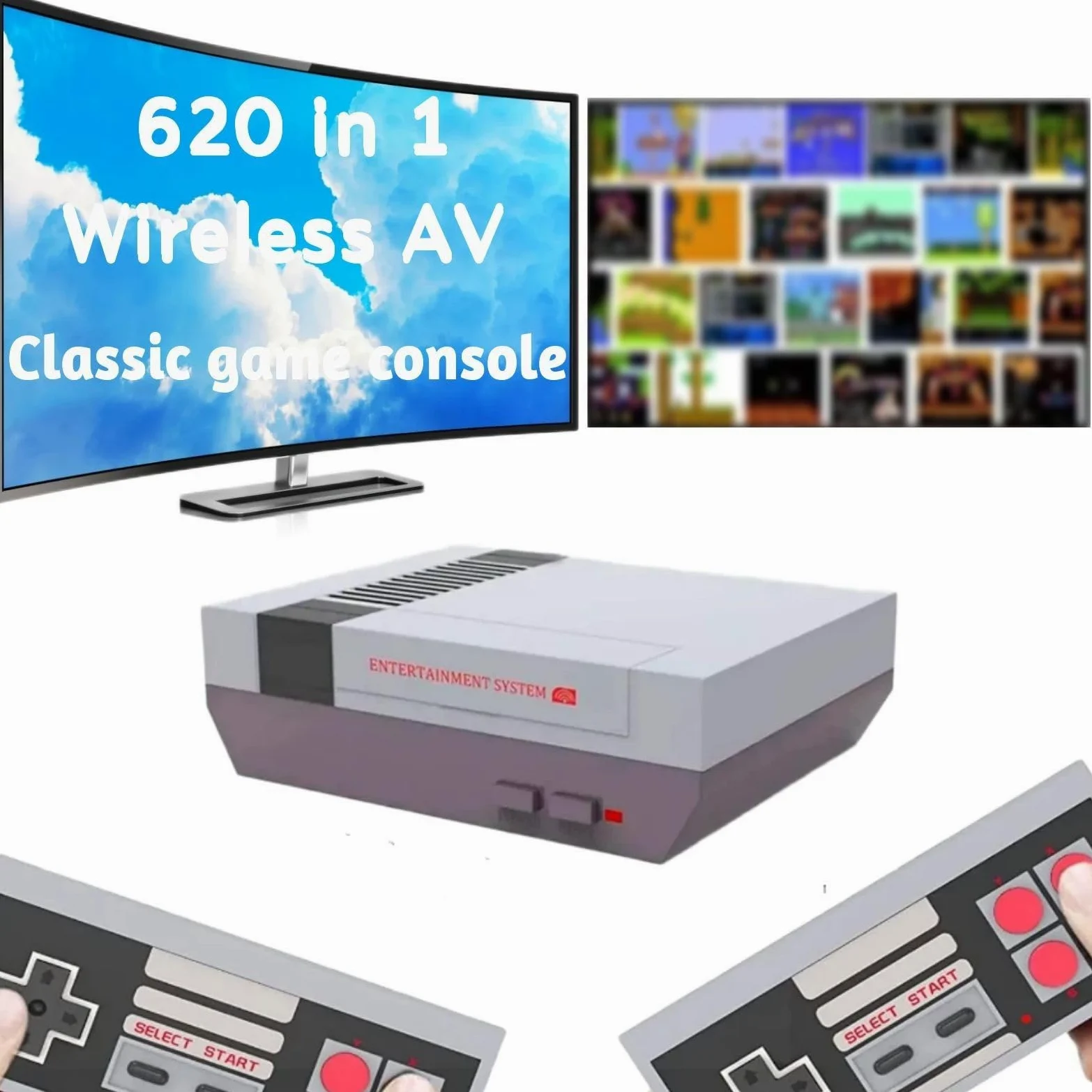 Mini consola de juegos retro clásica, sistema de juego de mano con salida AV con controladores inalámbricos duales, Plug and Play (V1).