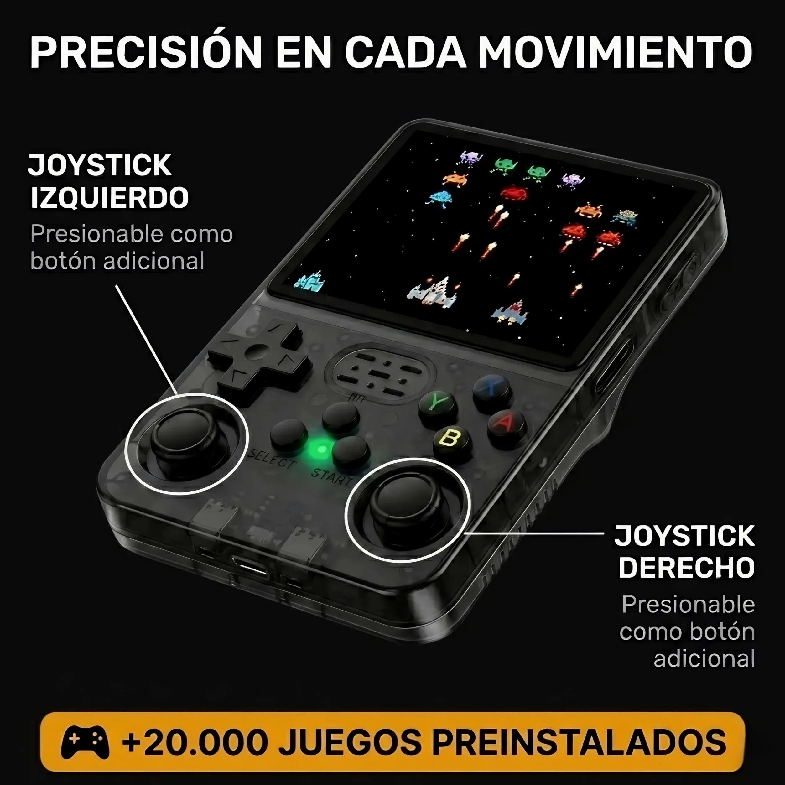 Consola Retro Portatil con 20.000 Juegos - Versión 2025- Mini Consola Arcade - Juegos de PS1, PSP, N64, NDS, SuperN, GameB, GBA, NeoG, etc. - Pantall HD 3.5' 640 * 480 - Rechace Imitaciones (Negro)