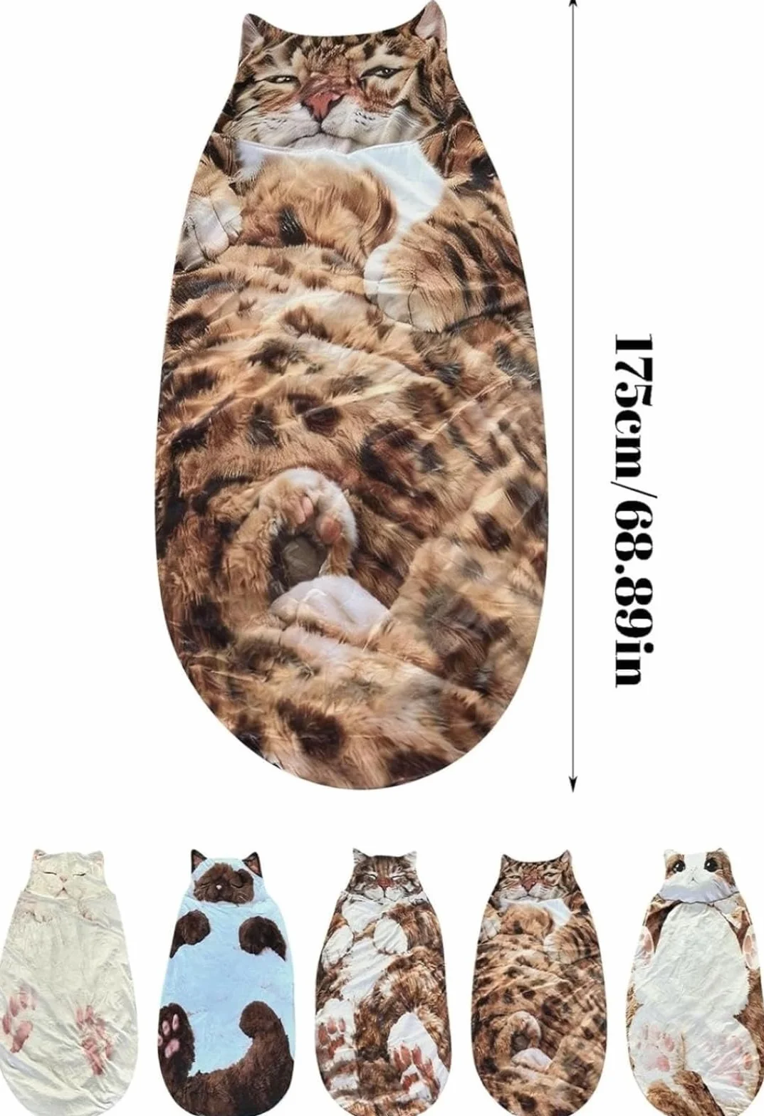Saco de dormir de gato para humanos, saco de dormir de animales adultos esponjosos, diseño de sobre de felpa gigante para acampar y fiestas de pijamas, manta de forro polar suave y cálido, lavable a