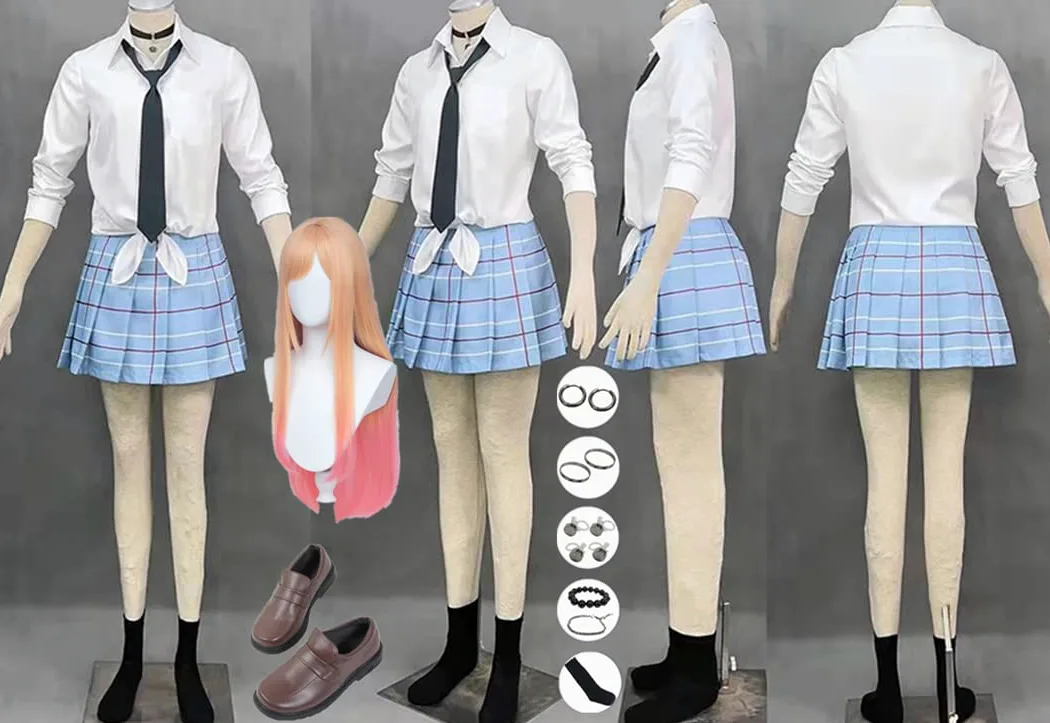 Disfraz de anime para cosplay de Kitagawa, falda a cuadros, traje de peluca y zapatos