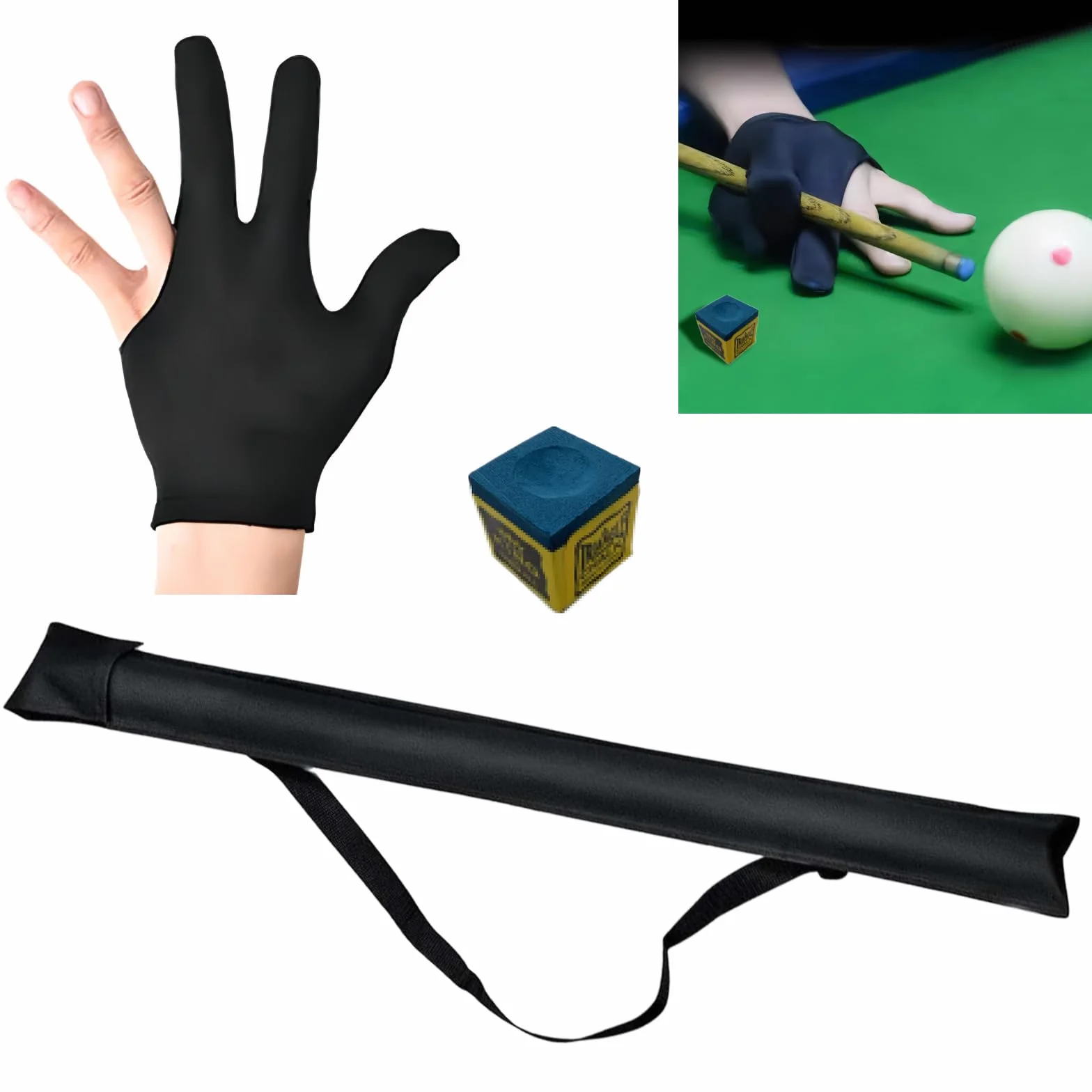 Bolsa de Taco de Billar Portátil con Guante y Tiza, Estuche para Palos de Snooker 1/2