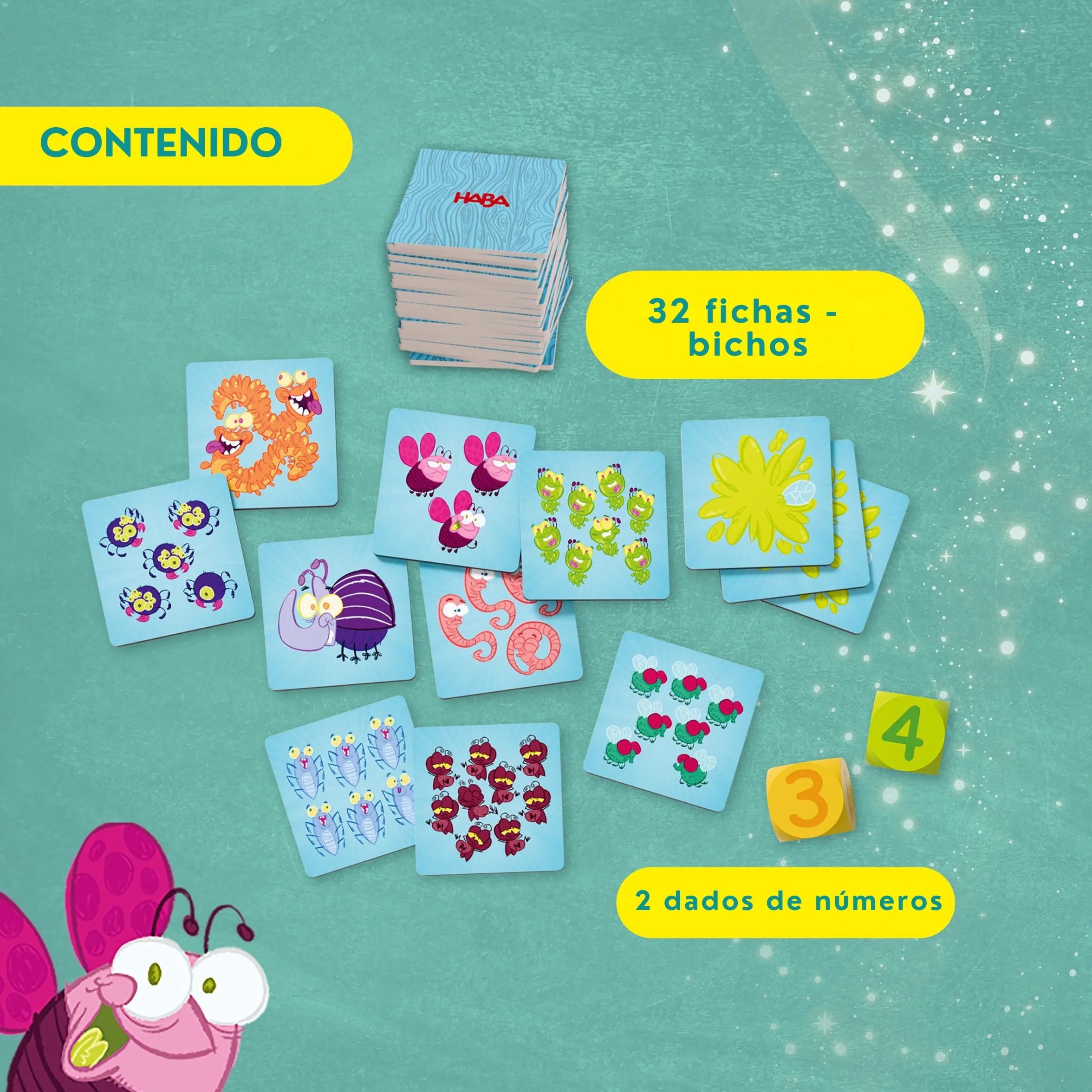 HABA 2013336004 - Bichos, Juego Infantil de Mesa de Memoria y cálculo Mental (Sumas hasta 10). Más 6 años