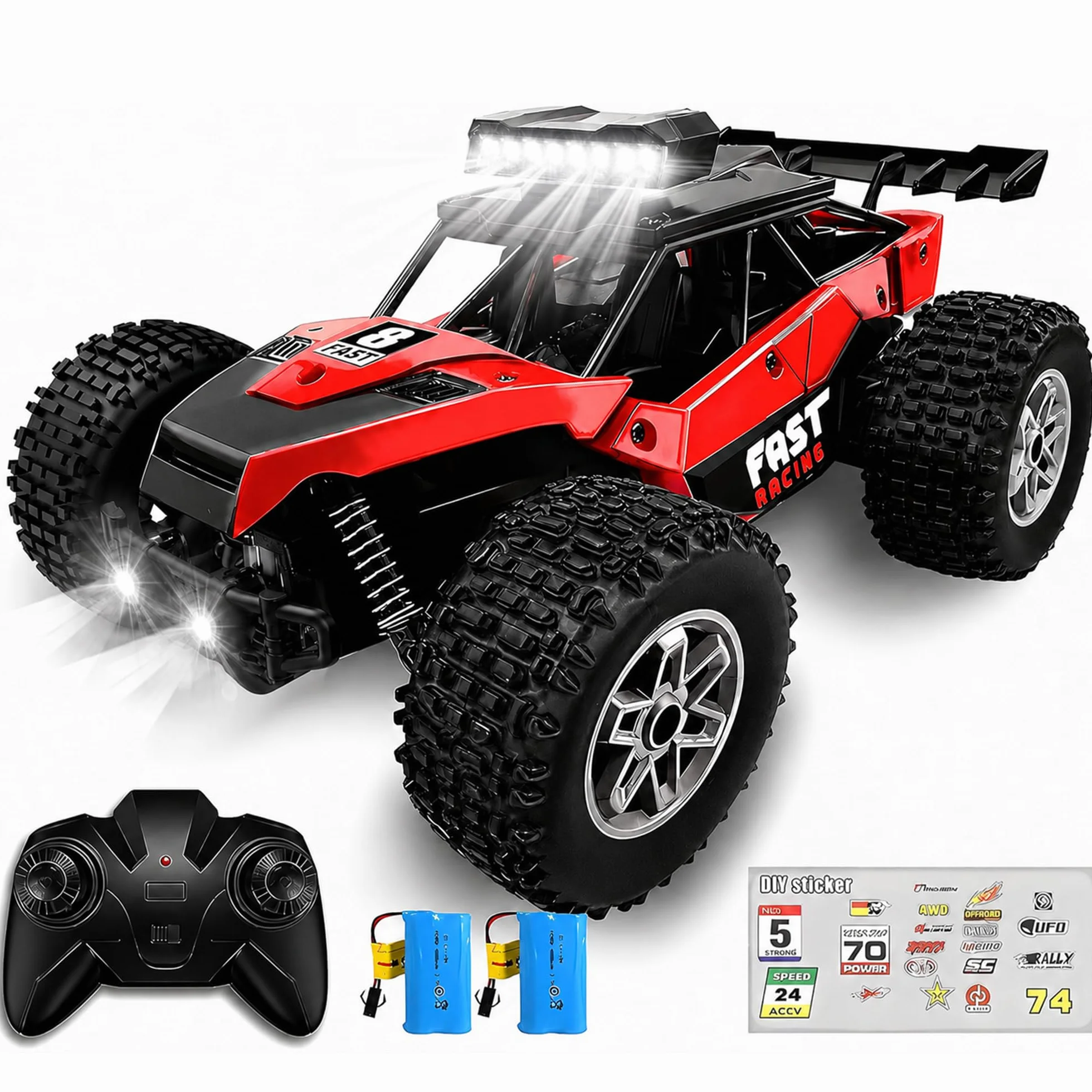 Coche Teledirigido RC con 2 Baterías 60Min Play 20km/H Acelerador Proporcional para Niños 6-16 Años Modelo Mejorado 2025